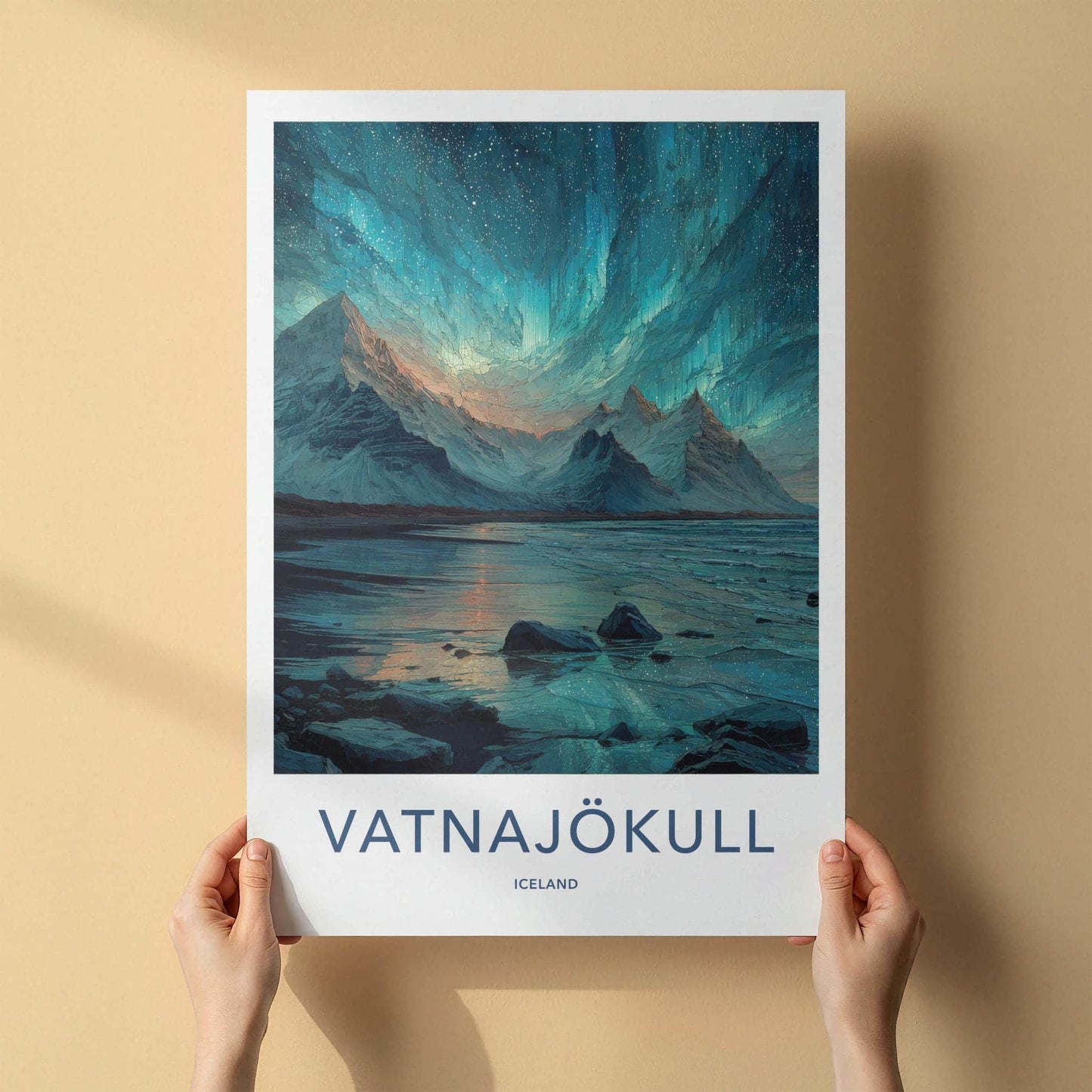 Vatnajokull Poster - Iceland Travel Art - Aurora Mountains Lake Home Decor