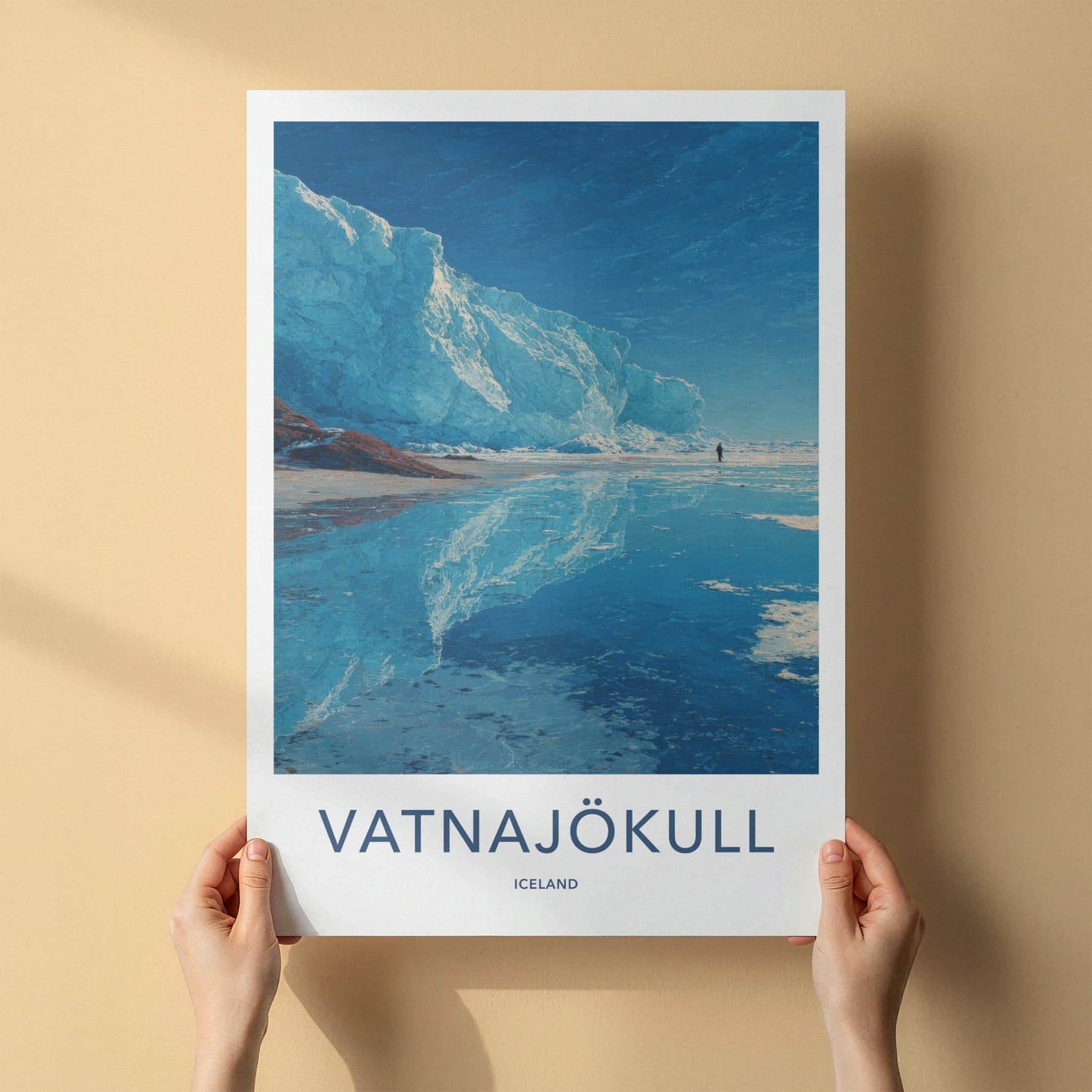 Vatnajokull Poster - Iceland Travel Art - Glacial Iceberg Person Home Decor