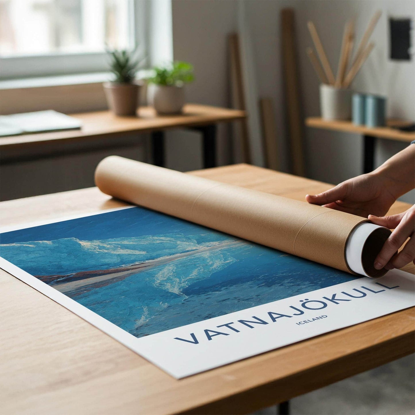 Vatnajokull Poster - Iceland Travel Art - Glacial Iceberg Person Home Decor