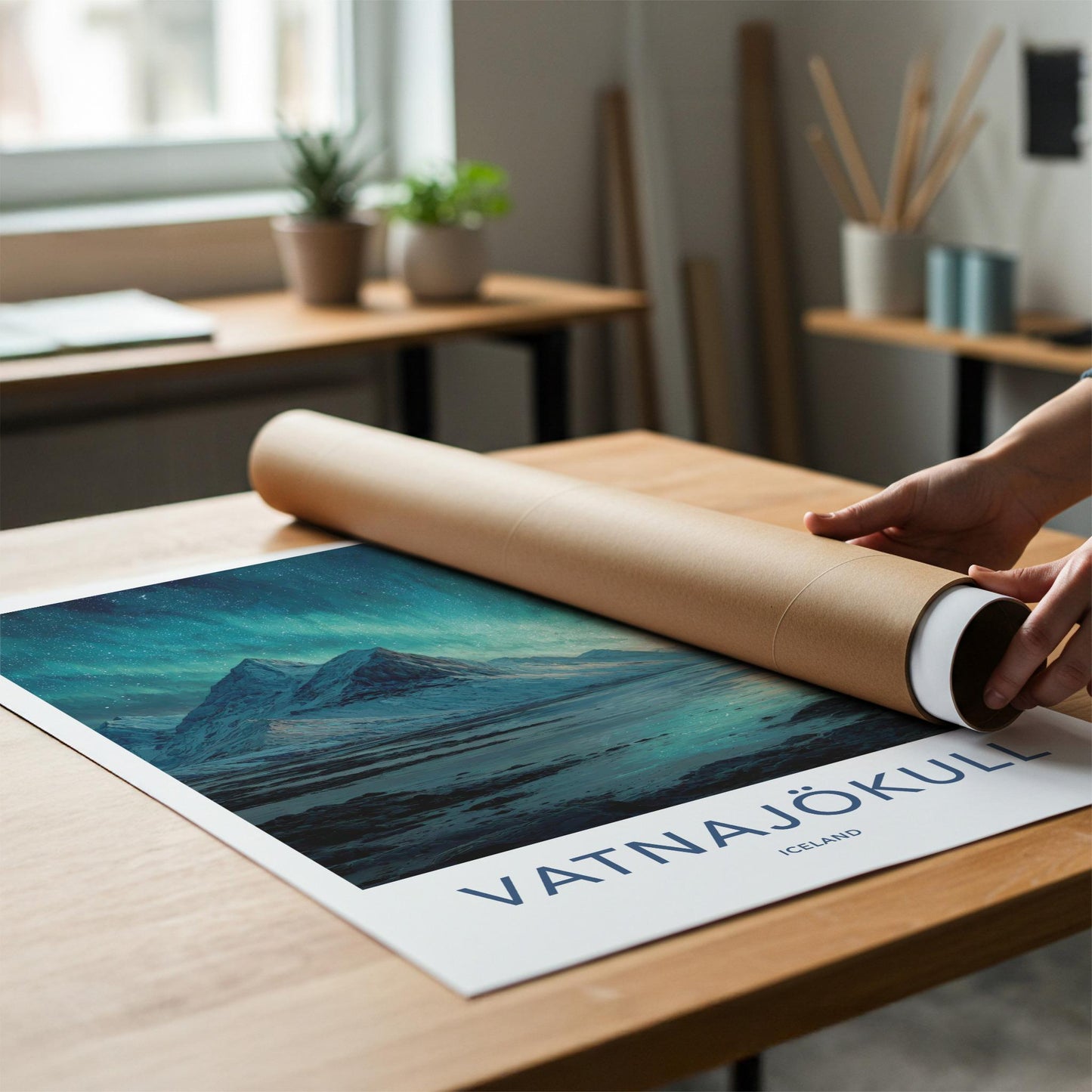 Vatnajokull Poster - Iceland Travel Art - Icy Mountain Aurora Home Decor