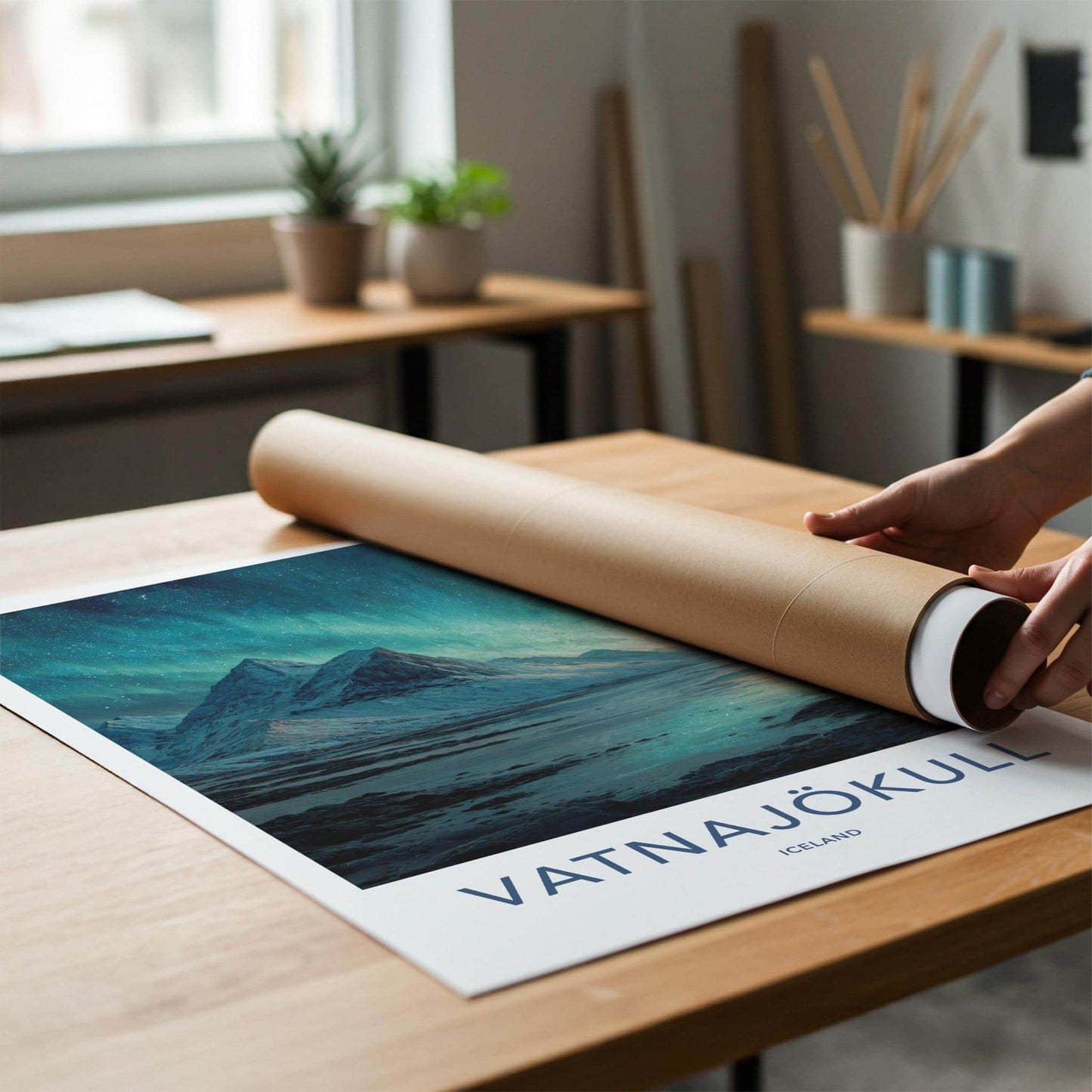 Vatnajokull Poster - Iceland Travel Art - Icy Mountain Aurora Home Decor