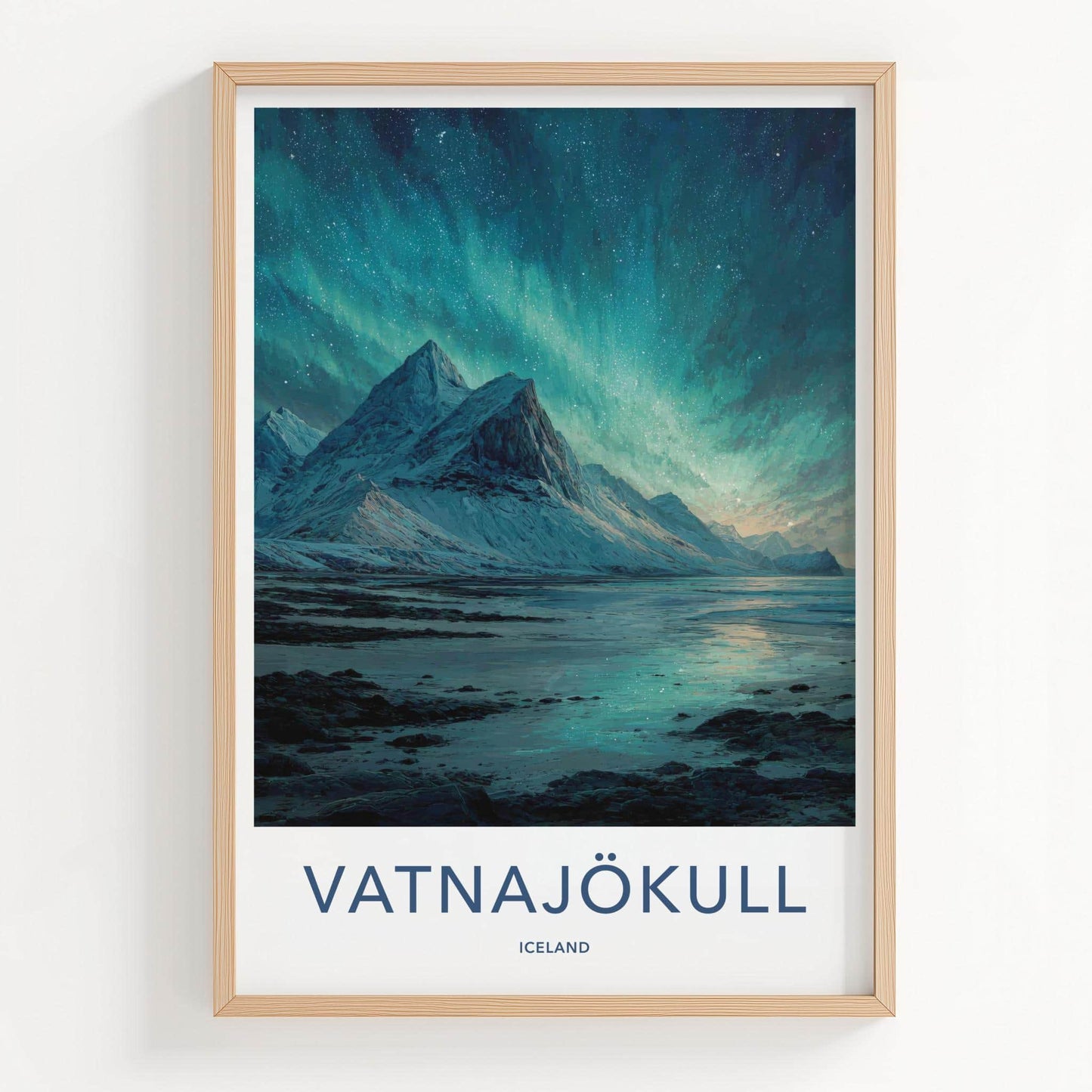 Vatnajokull Poster - Iceland Travel Art - Icy Mountain Aurora Home Decor