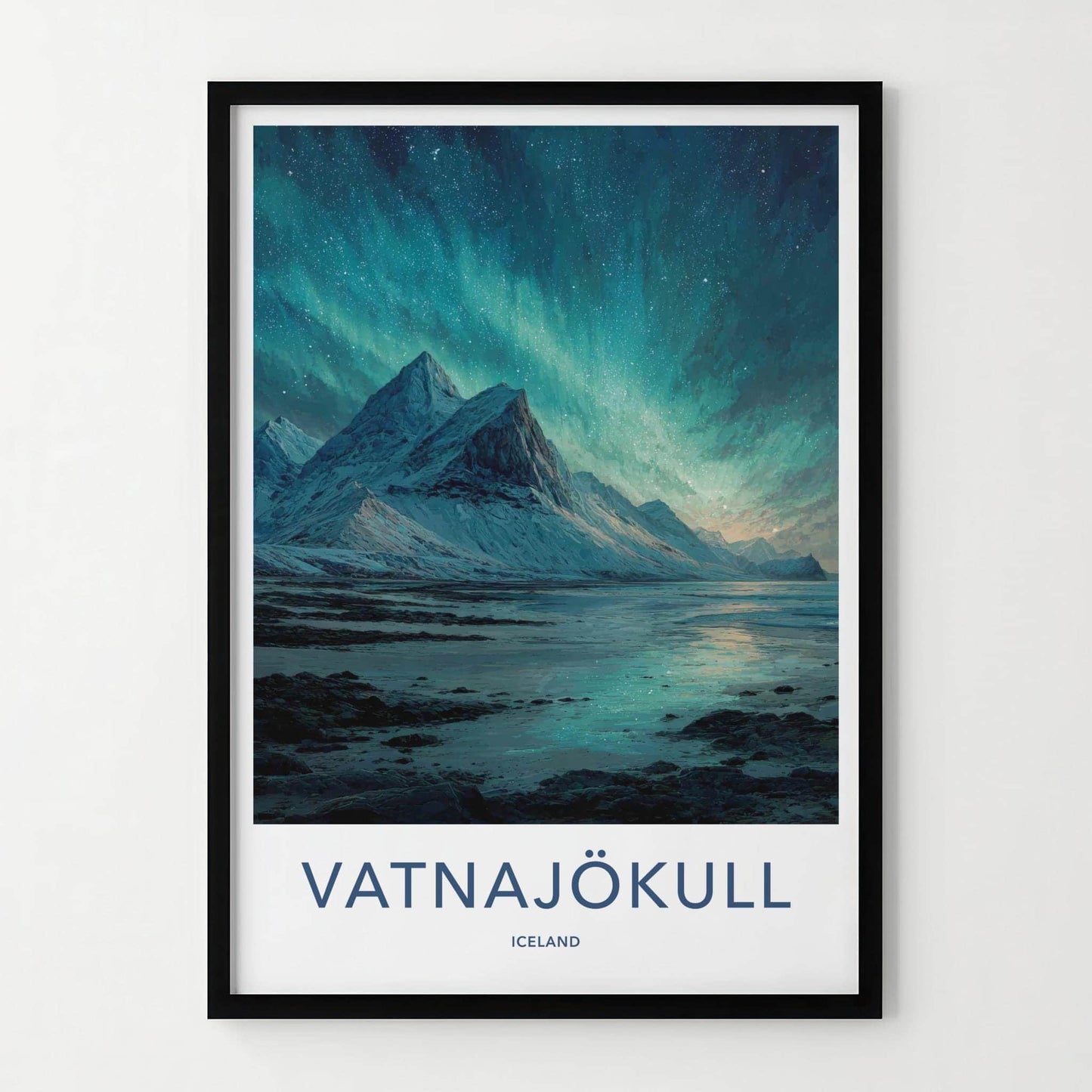 Vatnajokull Poster - Iceland Travel Art - Icy Mountain Aurora Home Decor