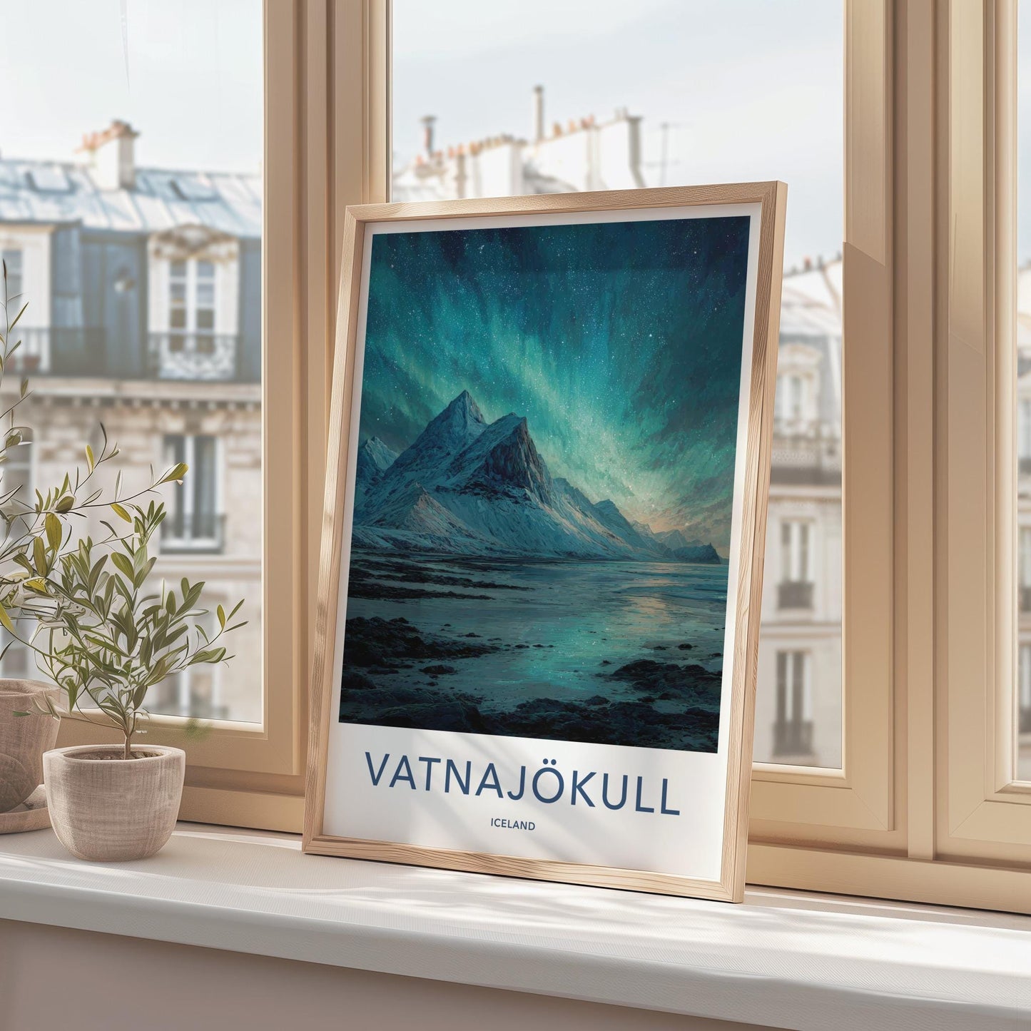 Vatnajokull Poster - Iceland Travel Art - Icy Mountain Aurora Home Decor