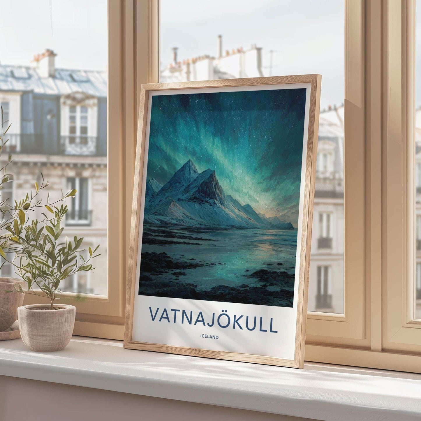 Vatnajokull Poster - Iceland Travel Art - Icy Mountain Aurora Home Decor