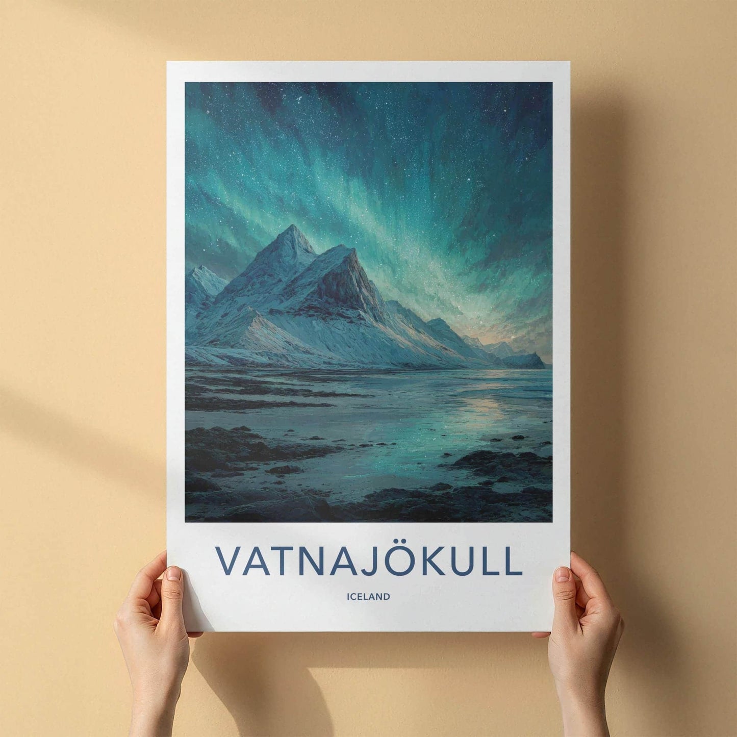 Vatnajokull Poster - Iceland Travel Art - Icy Mountain Aurora Home Decor
