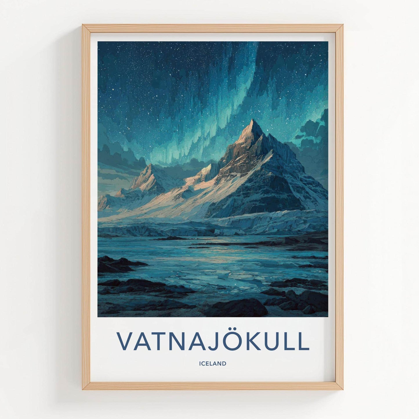 Vatnajokull Poster - Iceland Travel Art - Northern Lights Glacier Home Decor