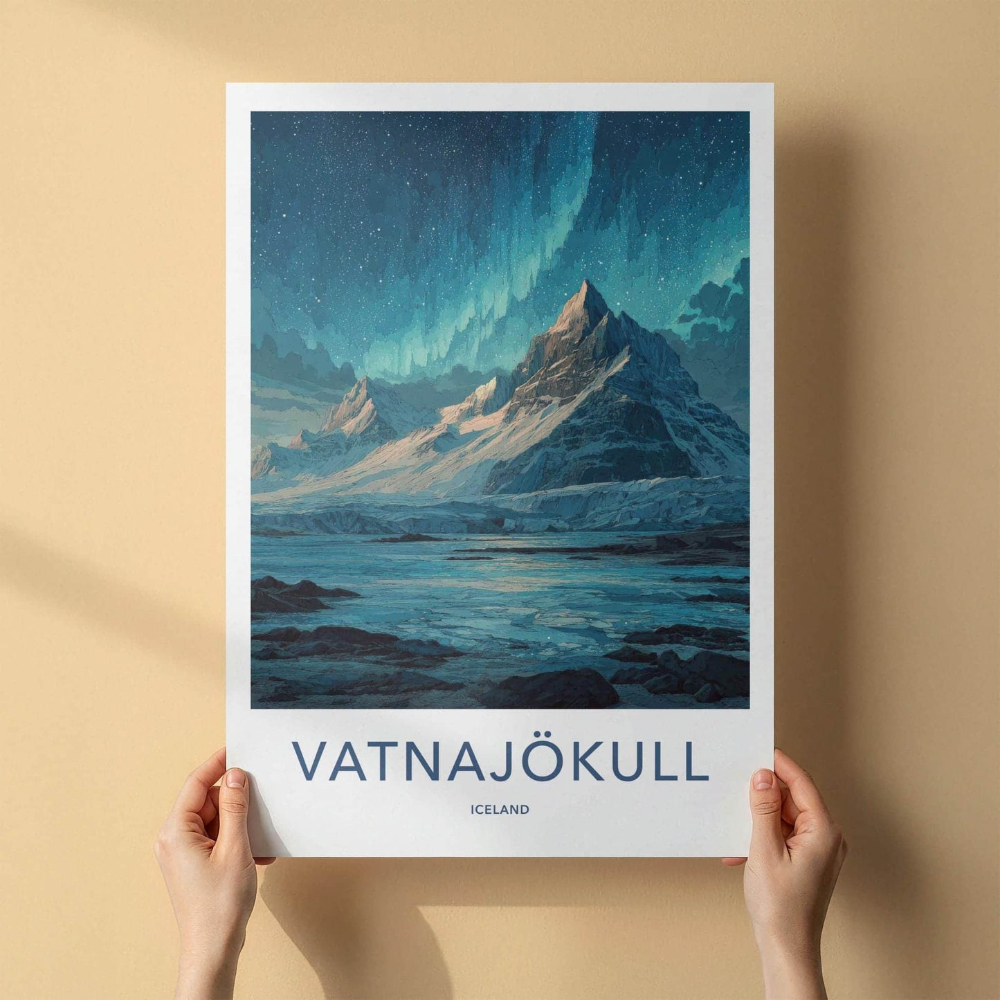 Vatnajokull Poster - Iceland Travel Art - Northern Lights Glacier Home Decor