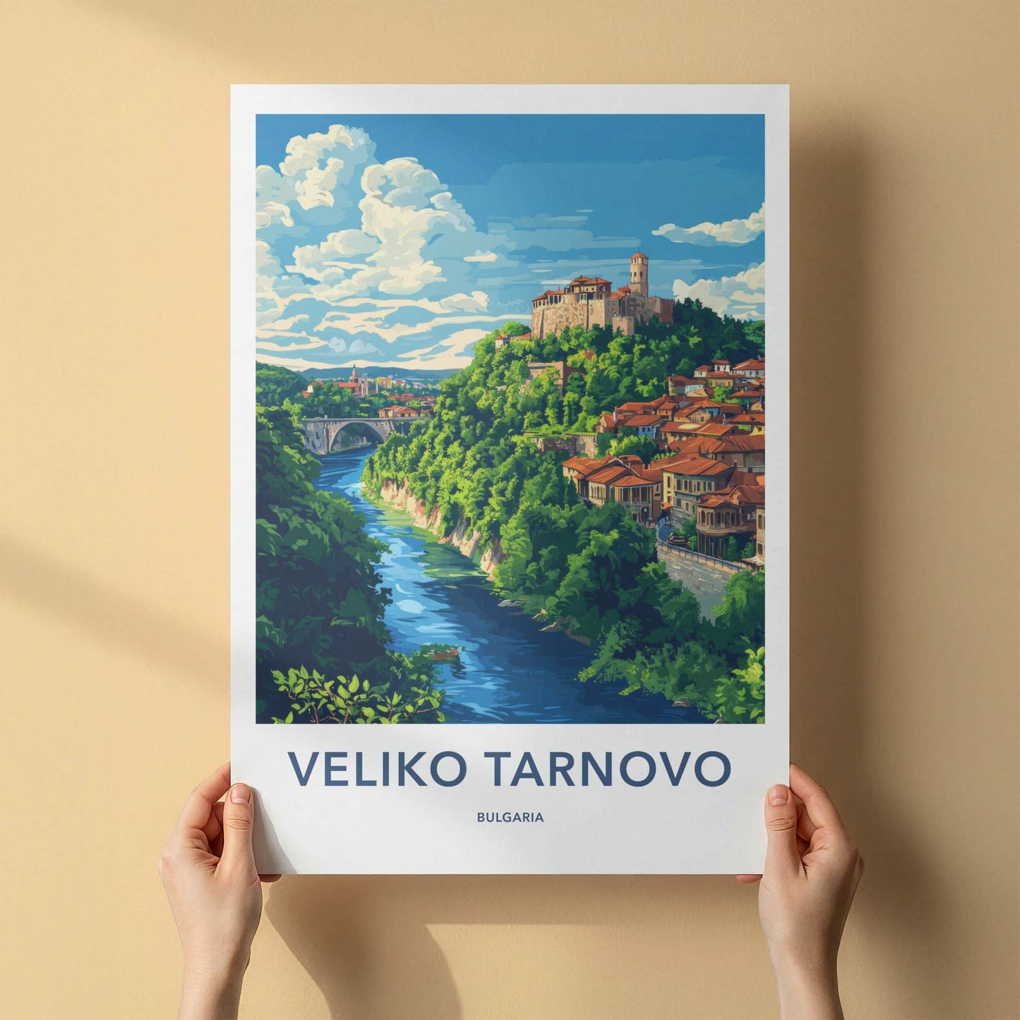 Veliko Tarnovo Poster - Bulgaria Travel Art - Historic Hilltop Town Home Decor