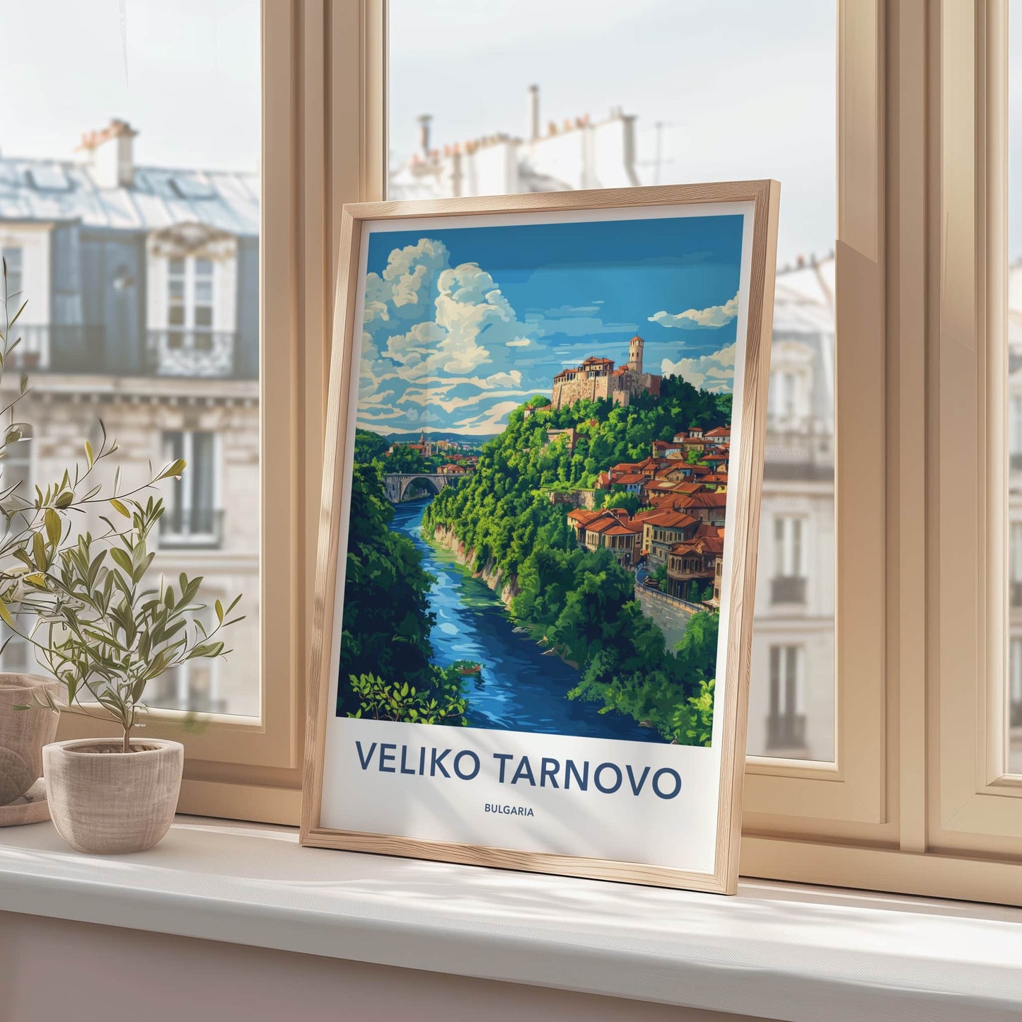 Veliko Tarnovo Poster - Bulgaria Travel Art - Historic Hilltop Town Home Decor
