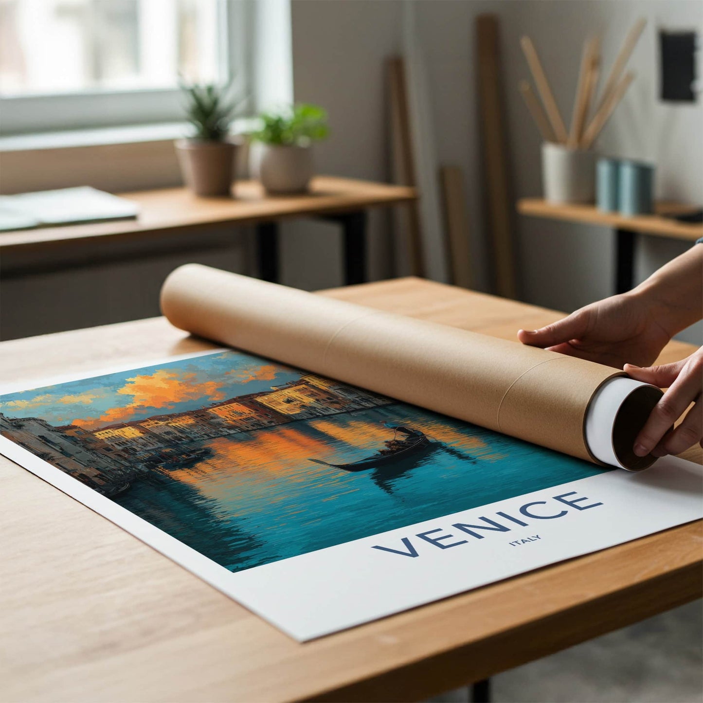 Venice Poster - Italy Framed Art - Sunset Gondola Ride Home Decor