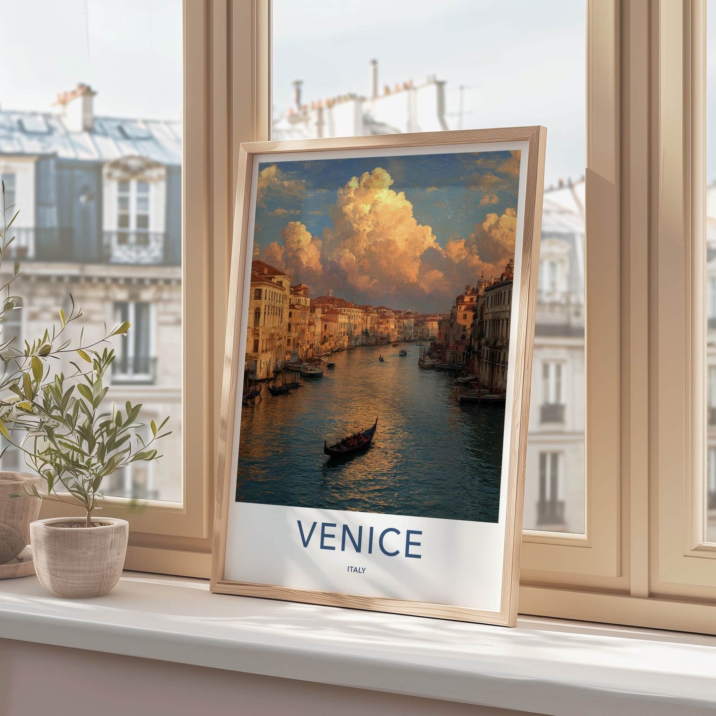 Venice Poster - Italy Travel Art - Cloudy Canal Scene Home Decor