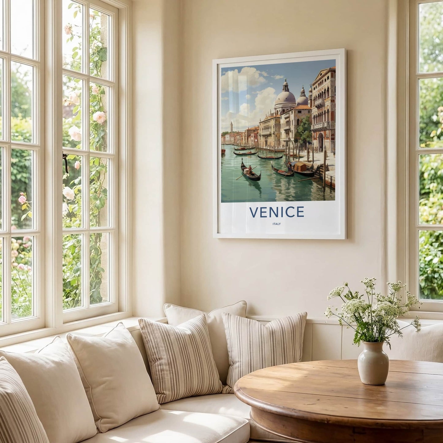 Venice Poster - Italy Travel Art - Historic Canal Gondolas Home Decor