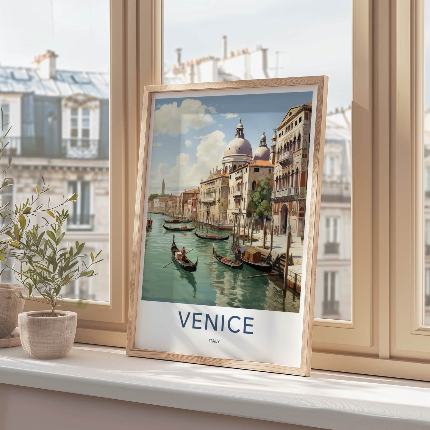 Venice Poster - Italy Travel Art - Historic Canal Gondolas Home Decor