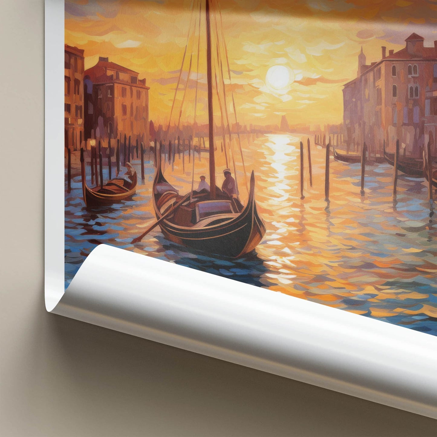Venice Poster - Italy Wall Art - Gondola Sunset Canal Home Decor
