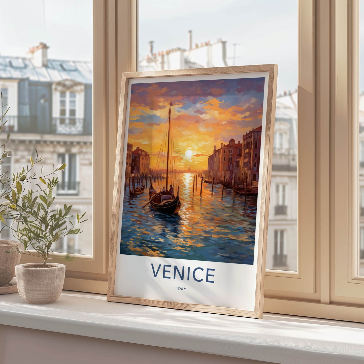 Venice Poster - Italy Wall Art - Gondola Sunset Canal Home Decor