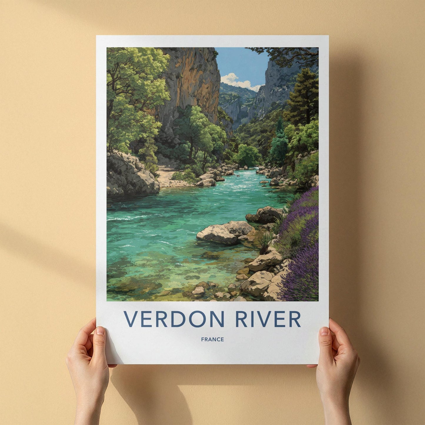 Verdon River Poster - France Travel Art - Turquoise Gorge Lavender Wall Decor