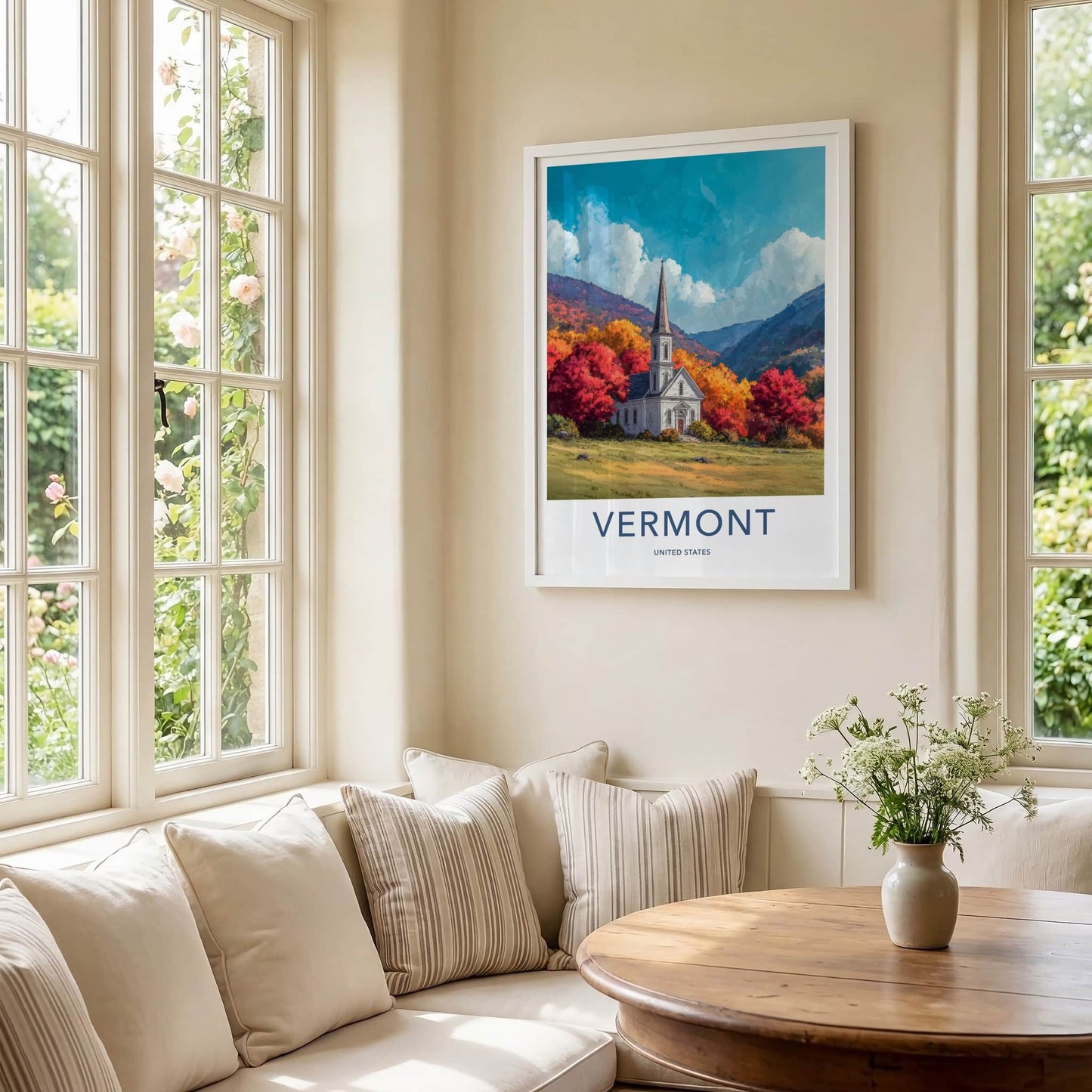 Vermont Poster - Vermont Travel Art - Hillside White Church Home Decor