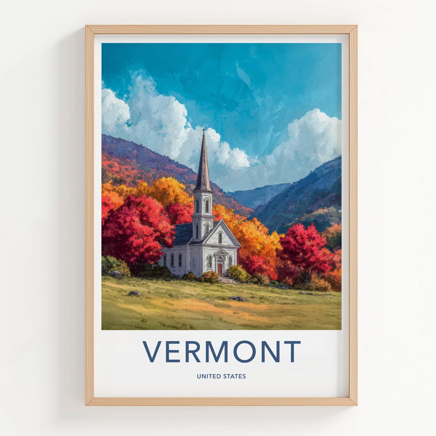 Vermont Poster - Vermont Travel Art - Hillside White Church Home Decor