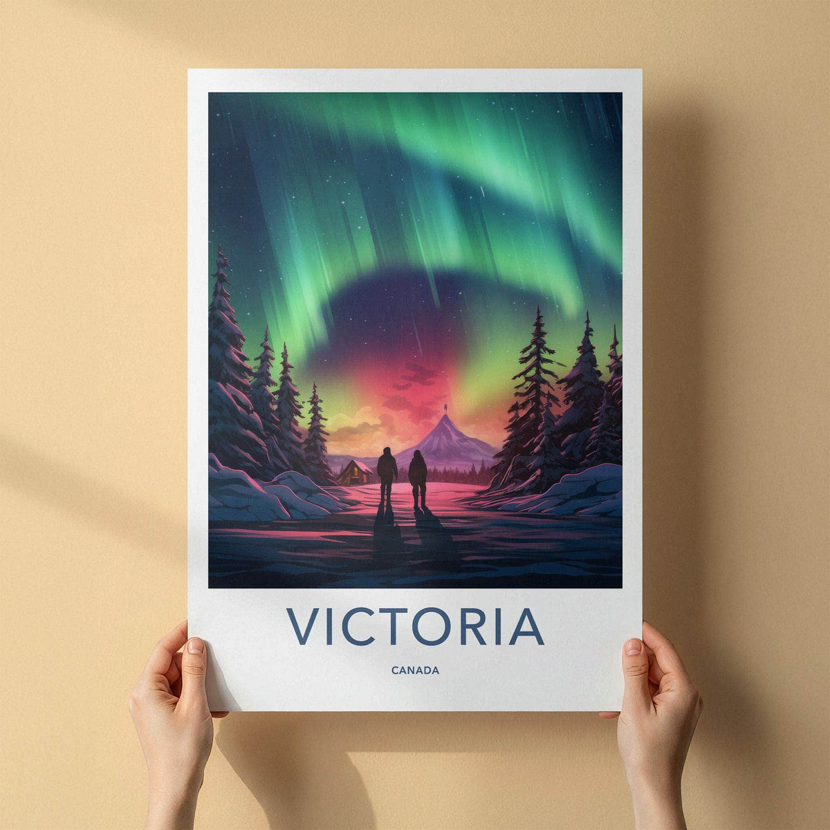 Victoria Canada Poster - Northern Lights Print With Mountain