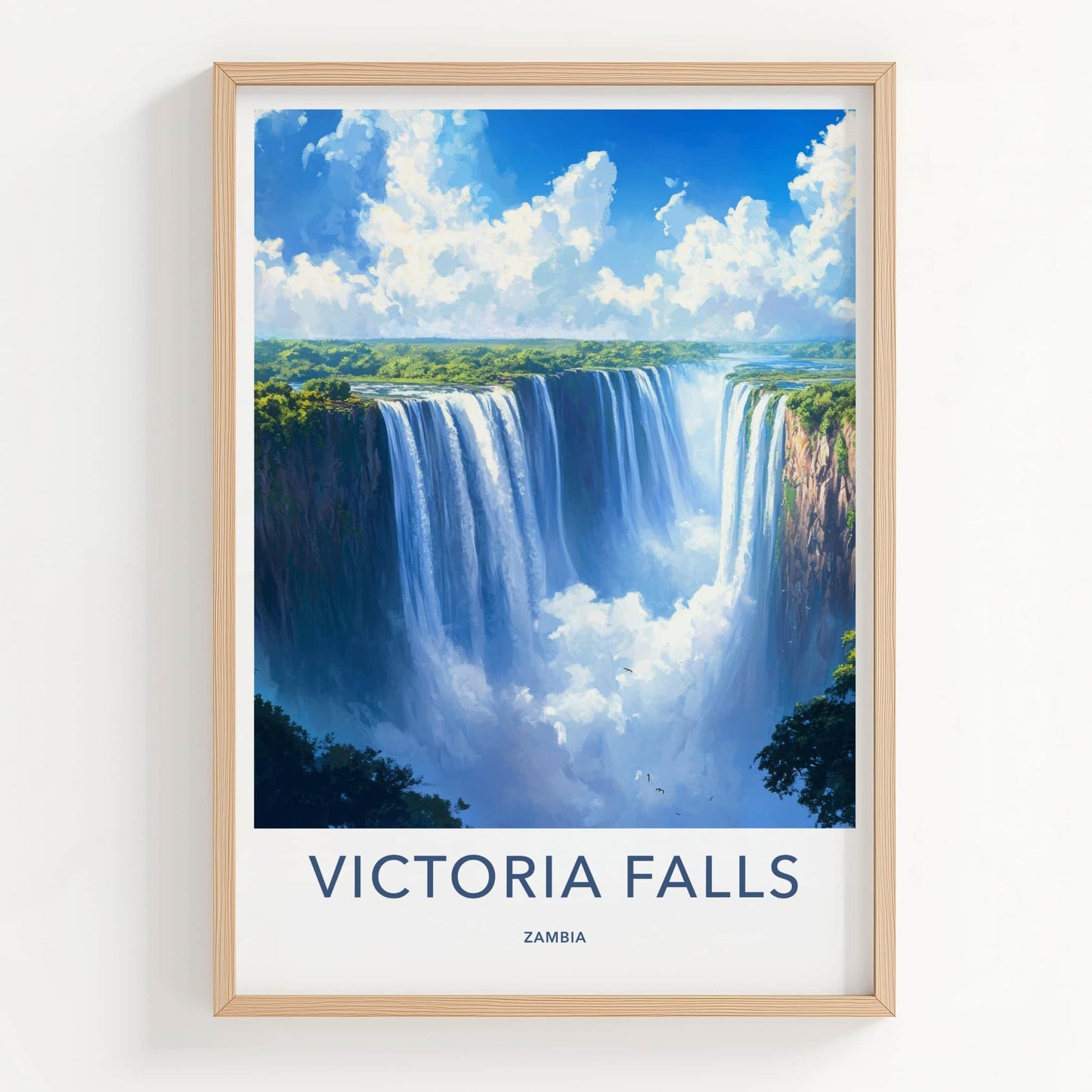 Victoria Falls Poster - Zambia Travel Art - Grand Waterfall Scene Home Decor