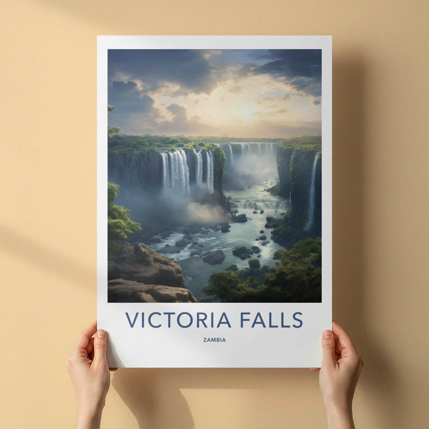 Victoria Falls Poster - Zambia Travel Art - Lush River Canyon Home Decor