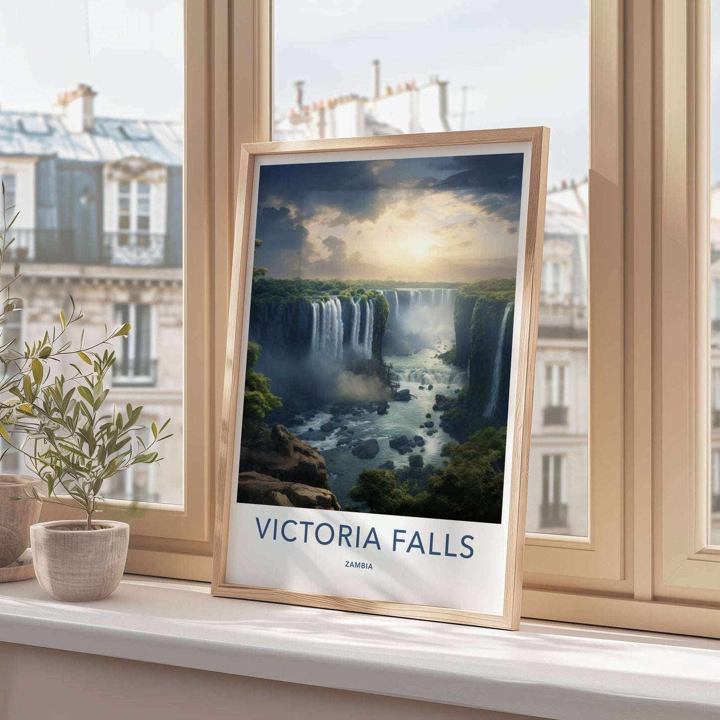 Victoria Falls Poster - Zambia Travel Art - Lush River Canyon Home Decor
