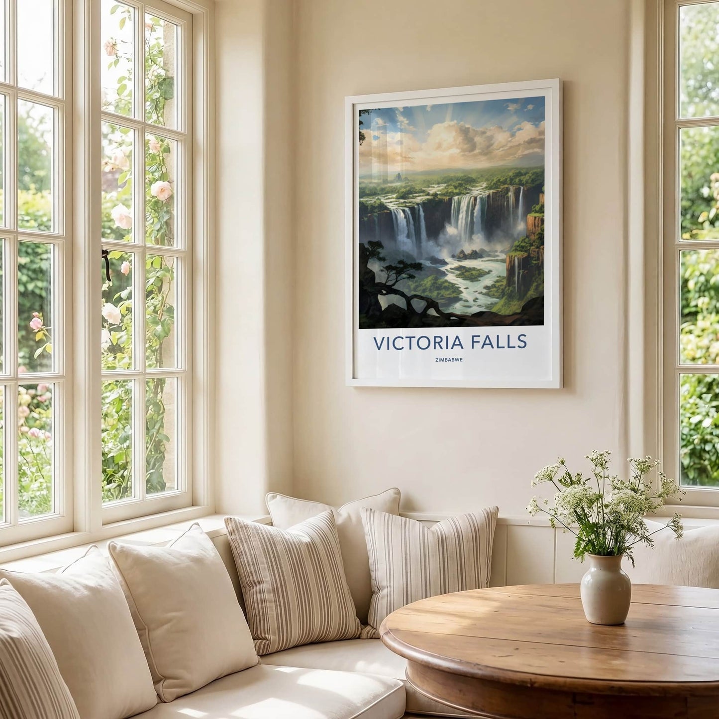 Victoria Falls Poster - Zimbabwe Travel Art - Cascading River Falls Home Decor