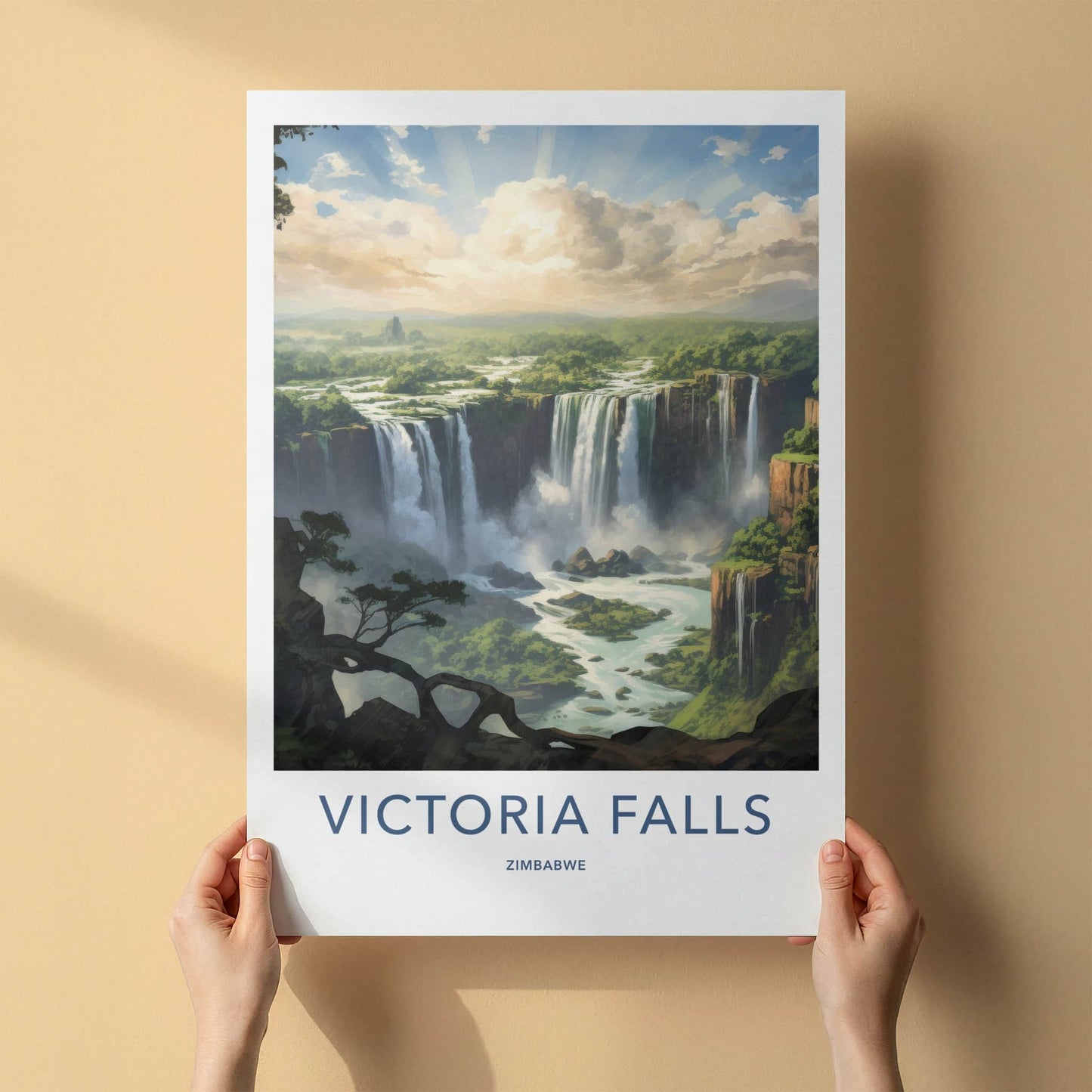 Victoria Falls Poster - Zimbabwe Travel Art - Cascading River Falls Home Decor