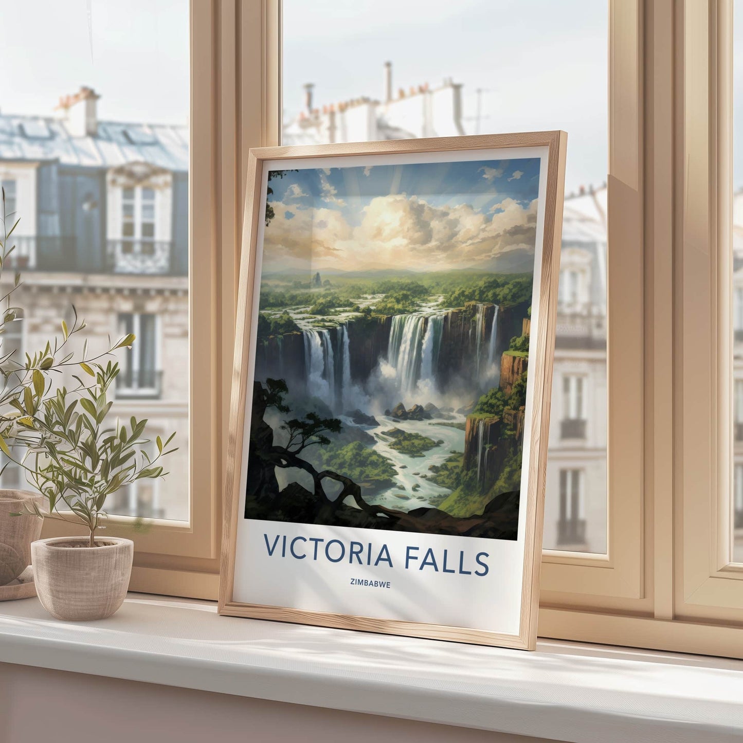 Victoria Falls Poster - Zimbabwe Travel Art - Cascading River Falls Home Decor