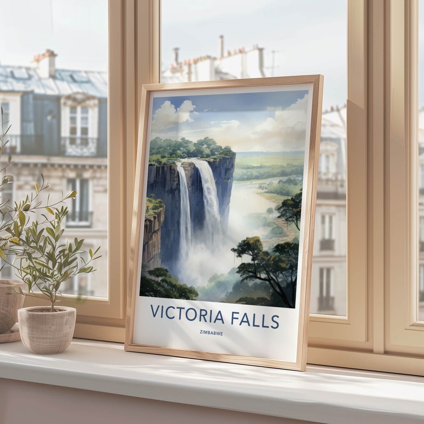 Victoria Falls Poster - Zimbabwe Travel Art - Cascading Water Mist Home Decor