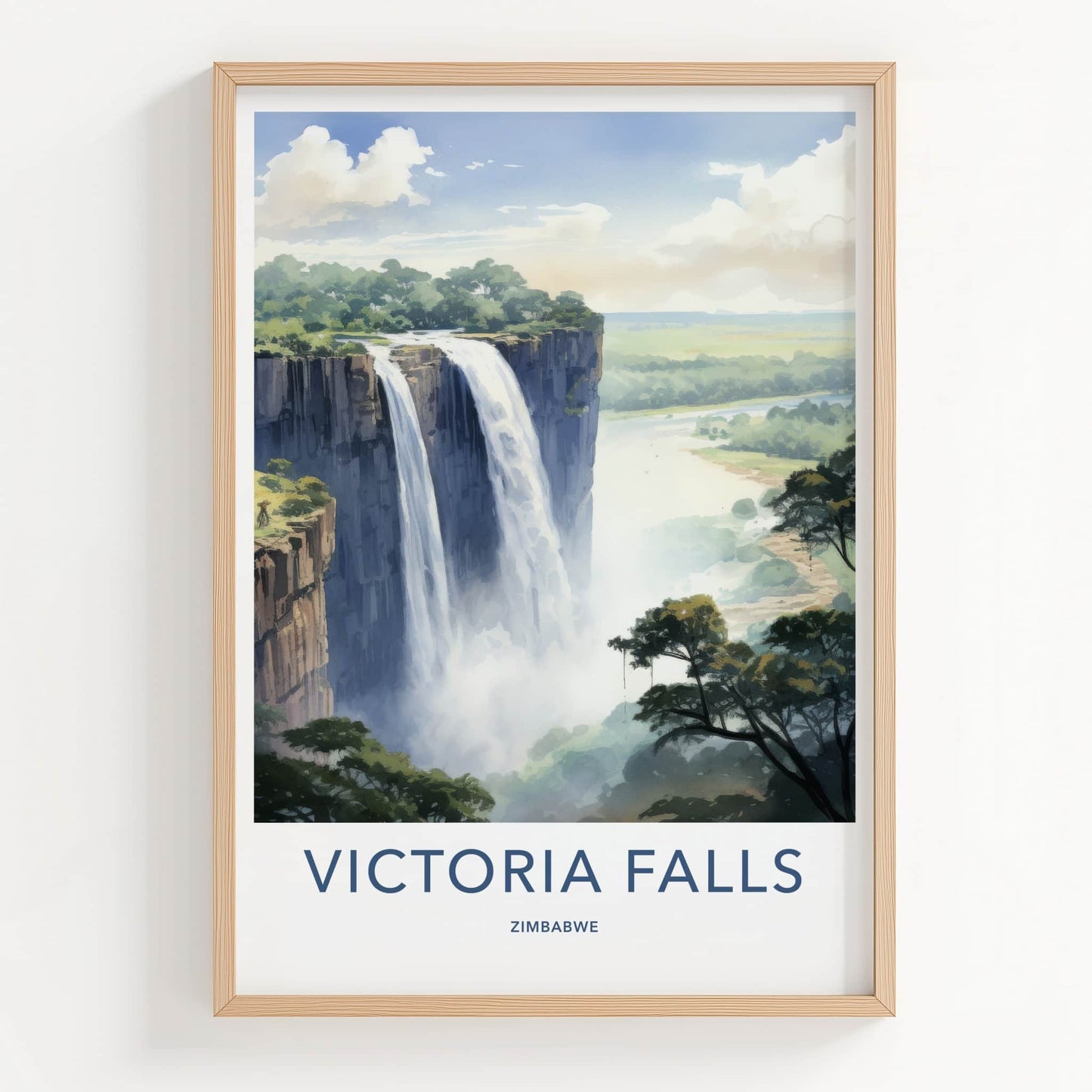 Victoria Falls Poster - Zimbabwe Travel Art - Cascading Water Mist Home Decor