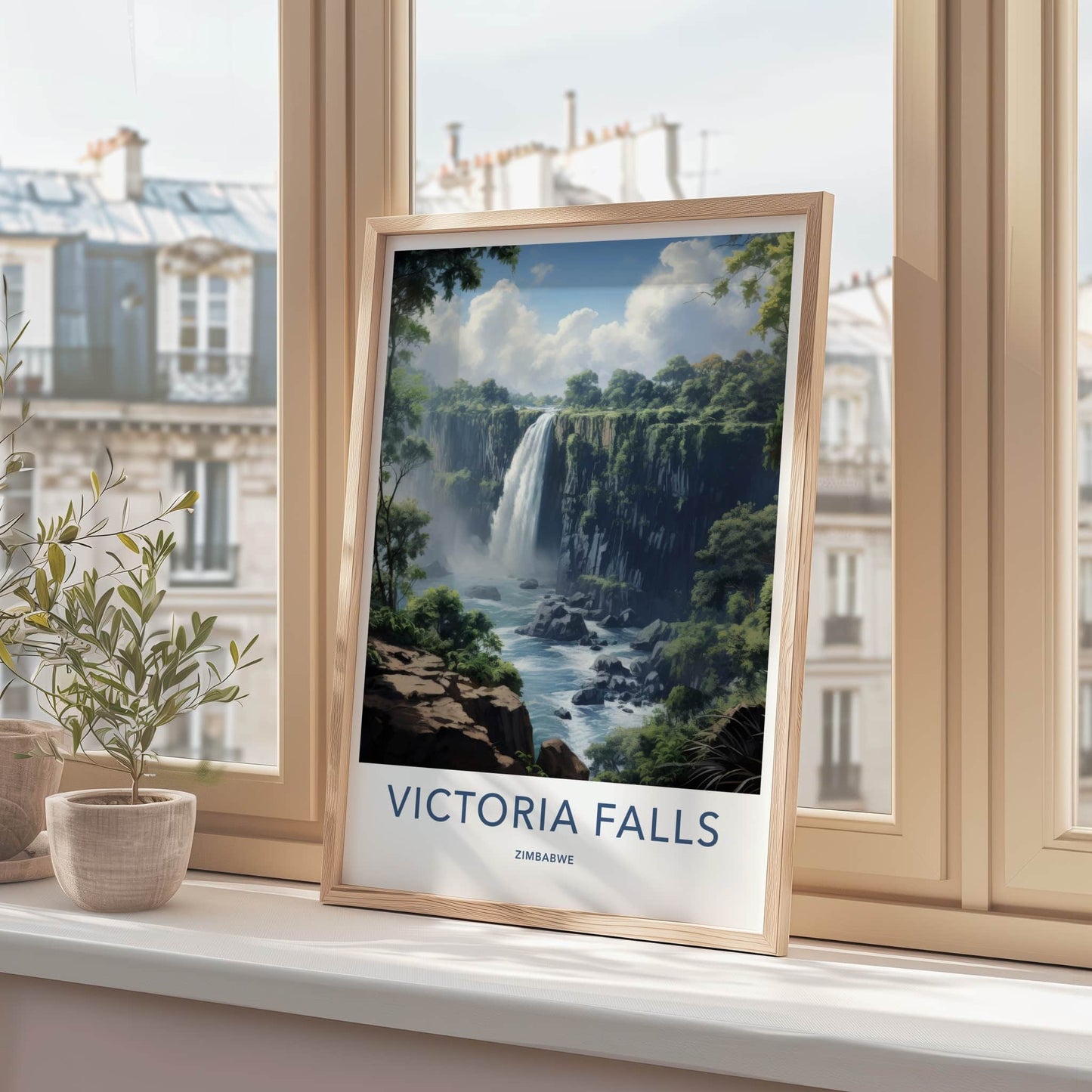 Victoria Falls Poster - Zimbabwe Travel Art - Lush Green Waterfall Home Decor