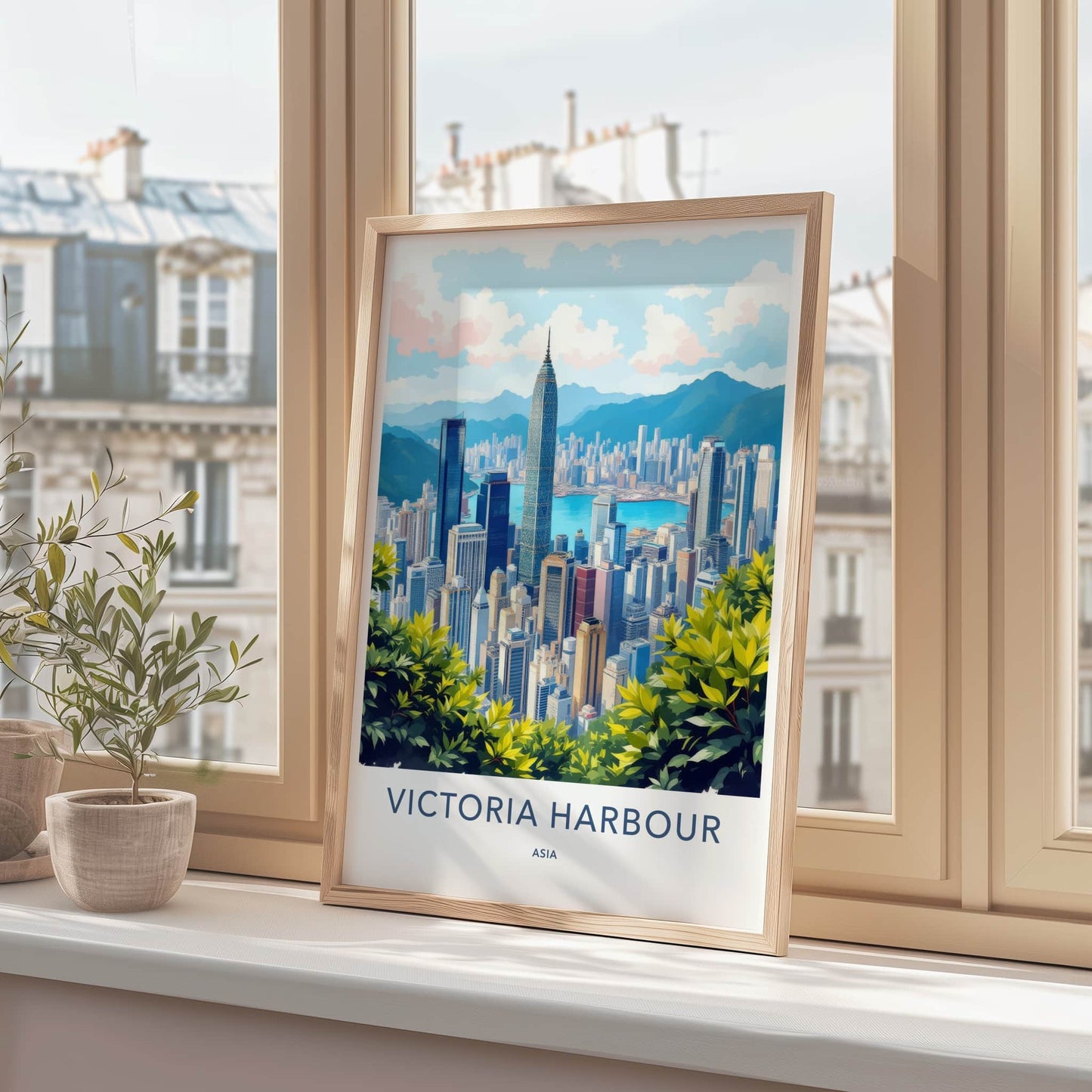 Victoria Harbour Poster - China Travel Art - Dynamic City Skyline Harbor Home Decor