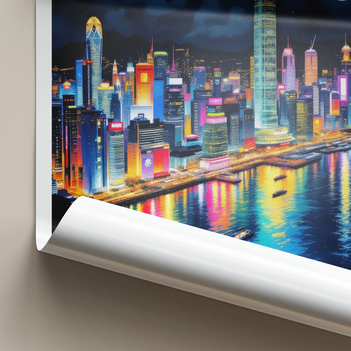 Victoria Harbour Poster - Hong Kong Art Print - Vibrant City Lights Home Decor