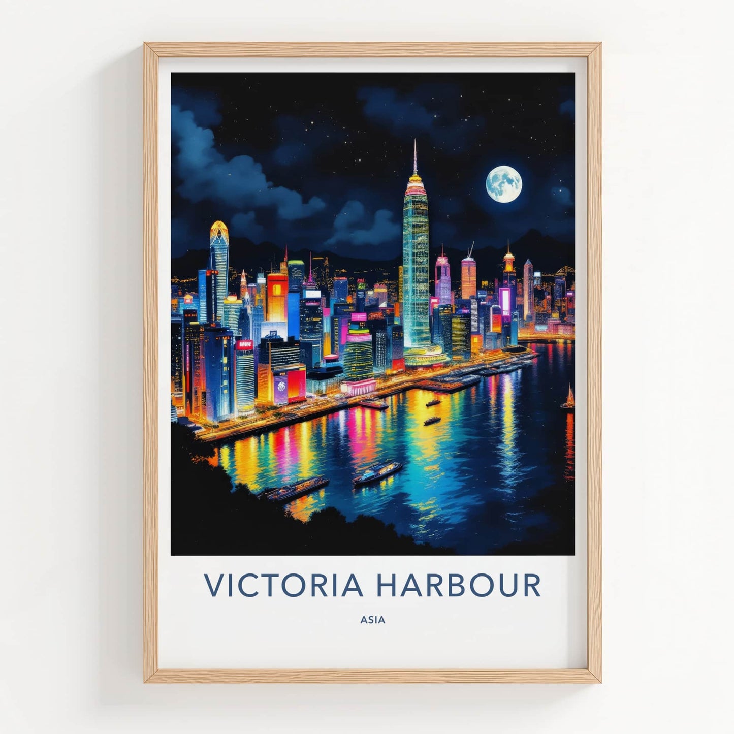 Victoria Harbour Poster - Hong Kong Art Print - Vibrant City Lights Home Decor