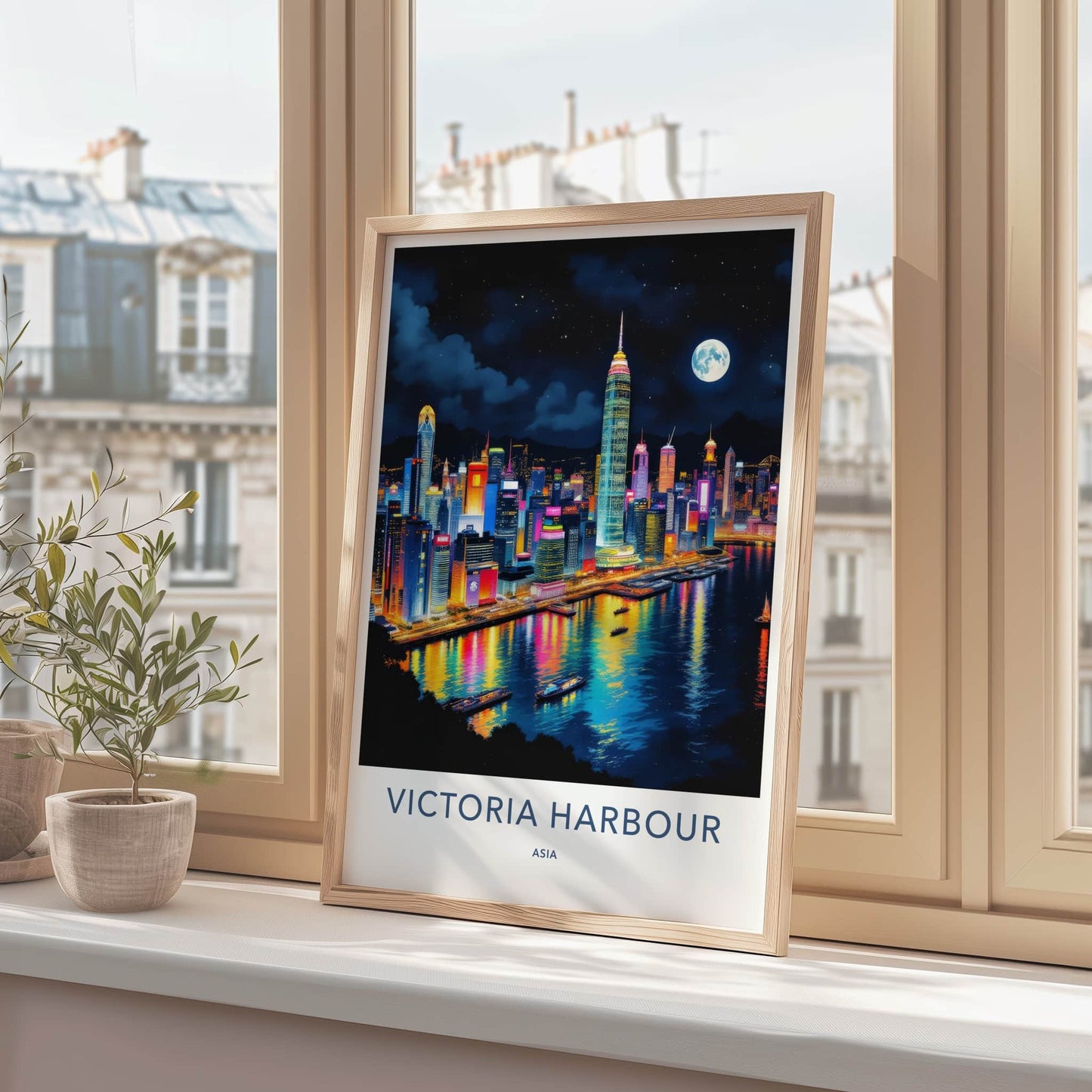 Victoria Harbour Poster - Hong Kong Art Print - Vibrant City Lights Home Decor