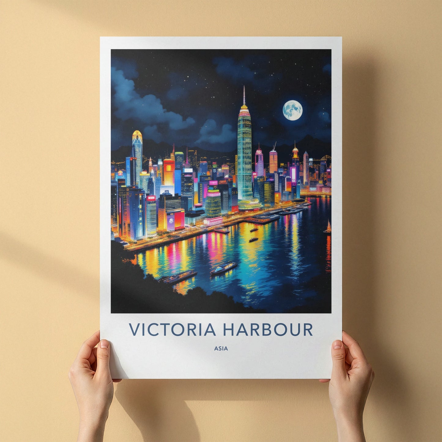 Victoria Harbour Poster - Hong Kong Art Print - Vibrant City Lights Home Decor