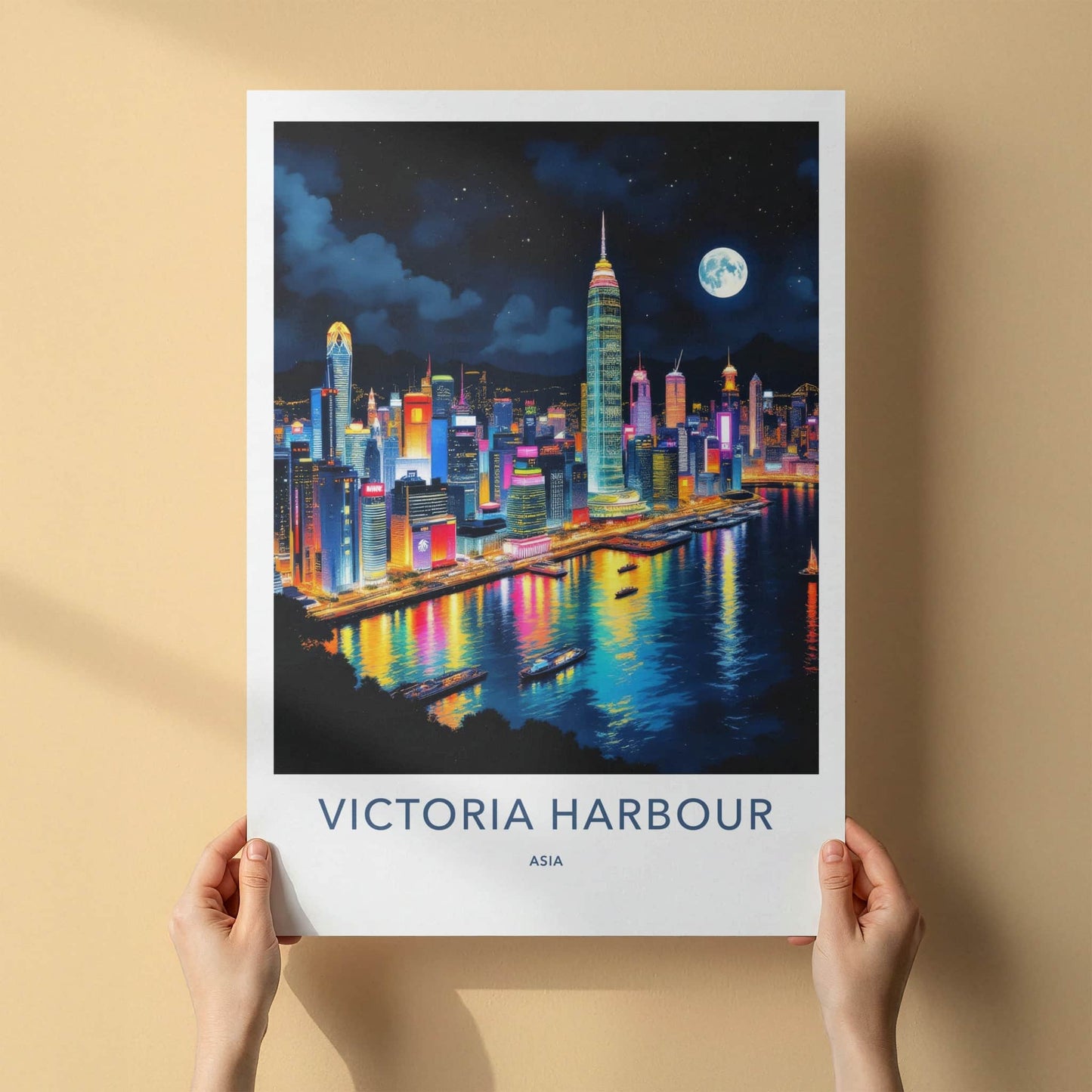 Victoria Harbour Poster - Hong Kong Art Print - Vibrant City Lights Home Decor