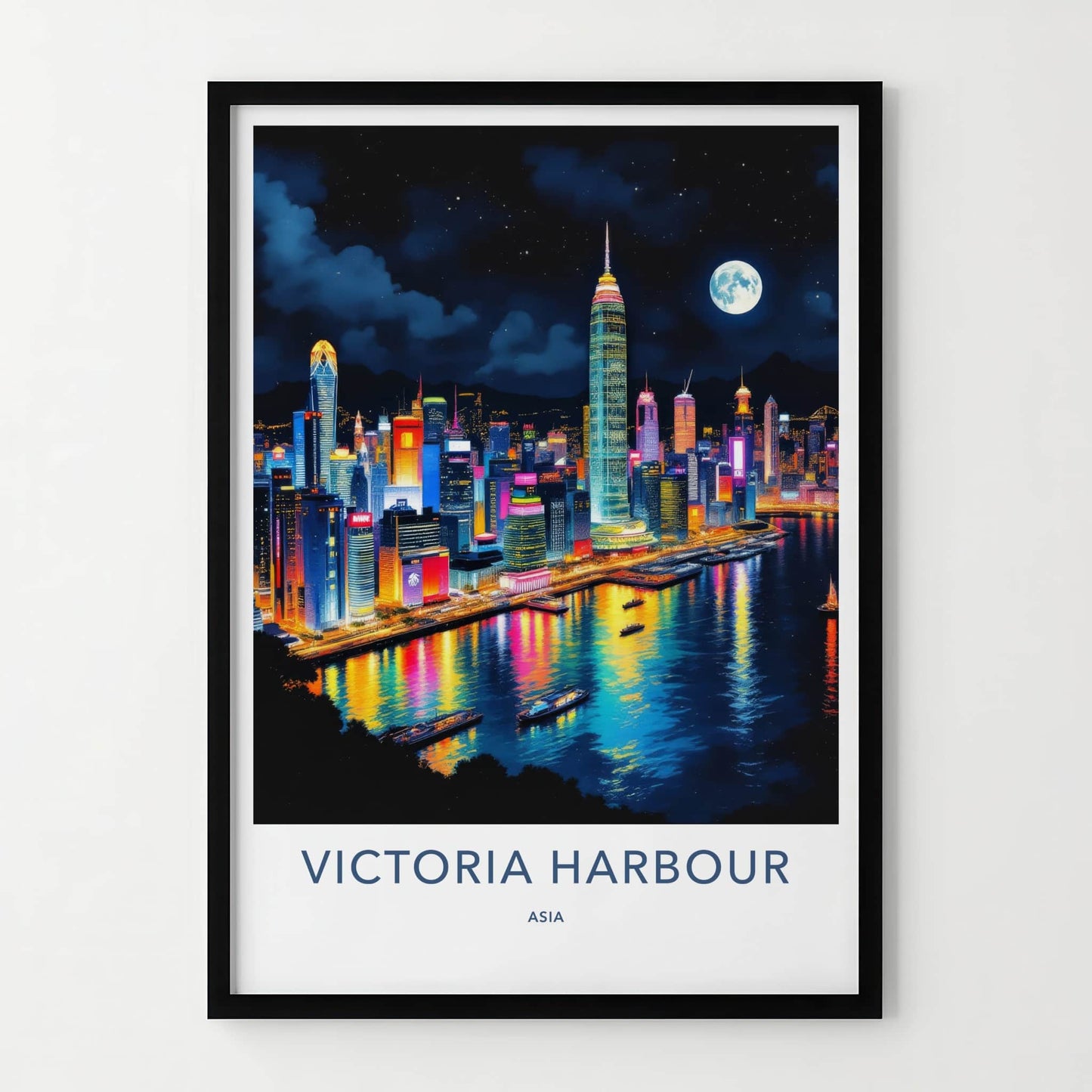 Victoria Harbour Poster - Hong Kong Art Print - Vibrant City Lights Home Decor