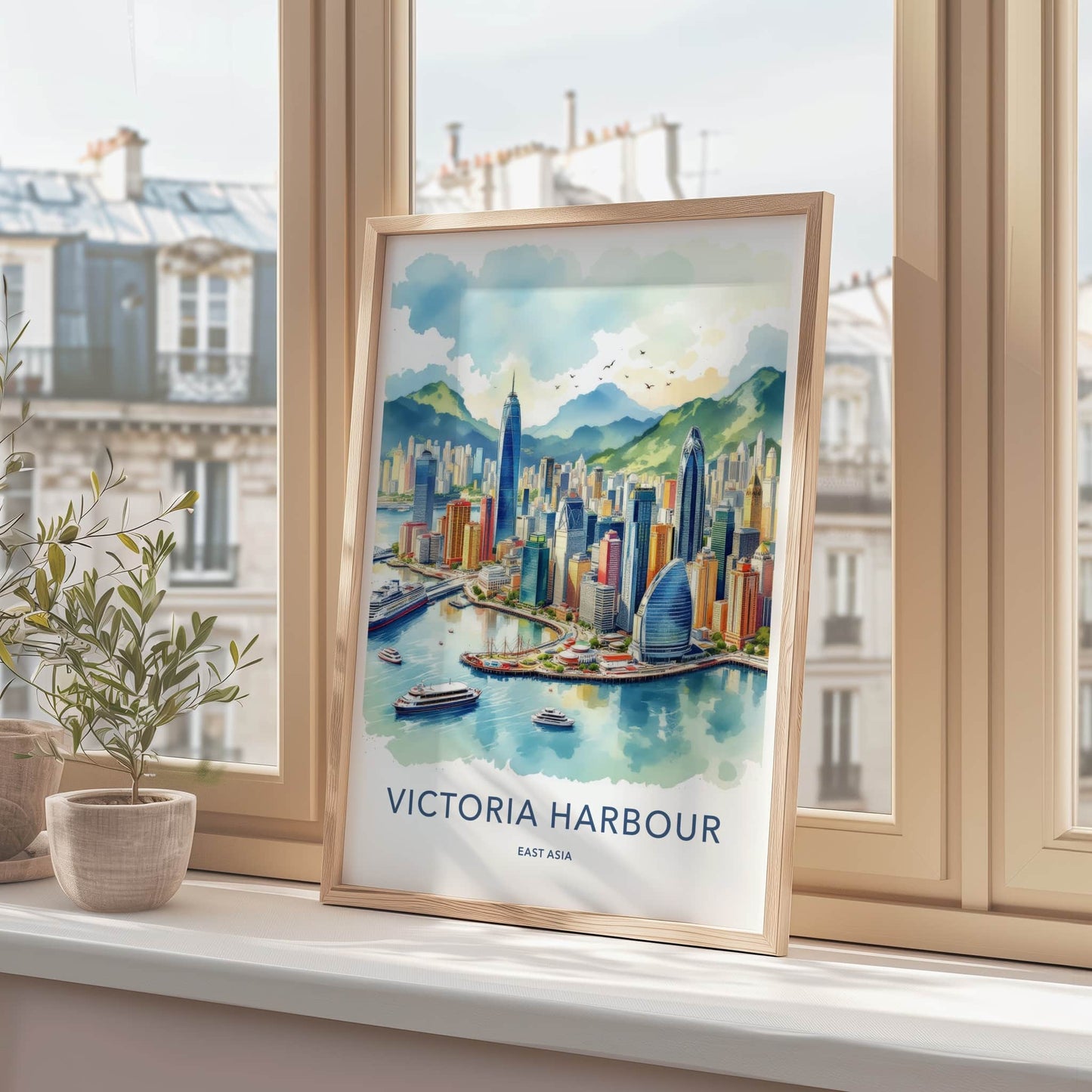 Victoria Harbour Poster - Hong Kong Travel Art - Vibrant City Harbor Home Decor