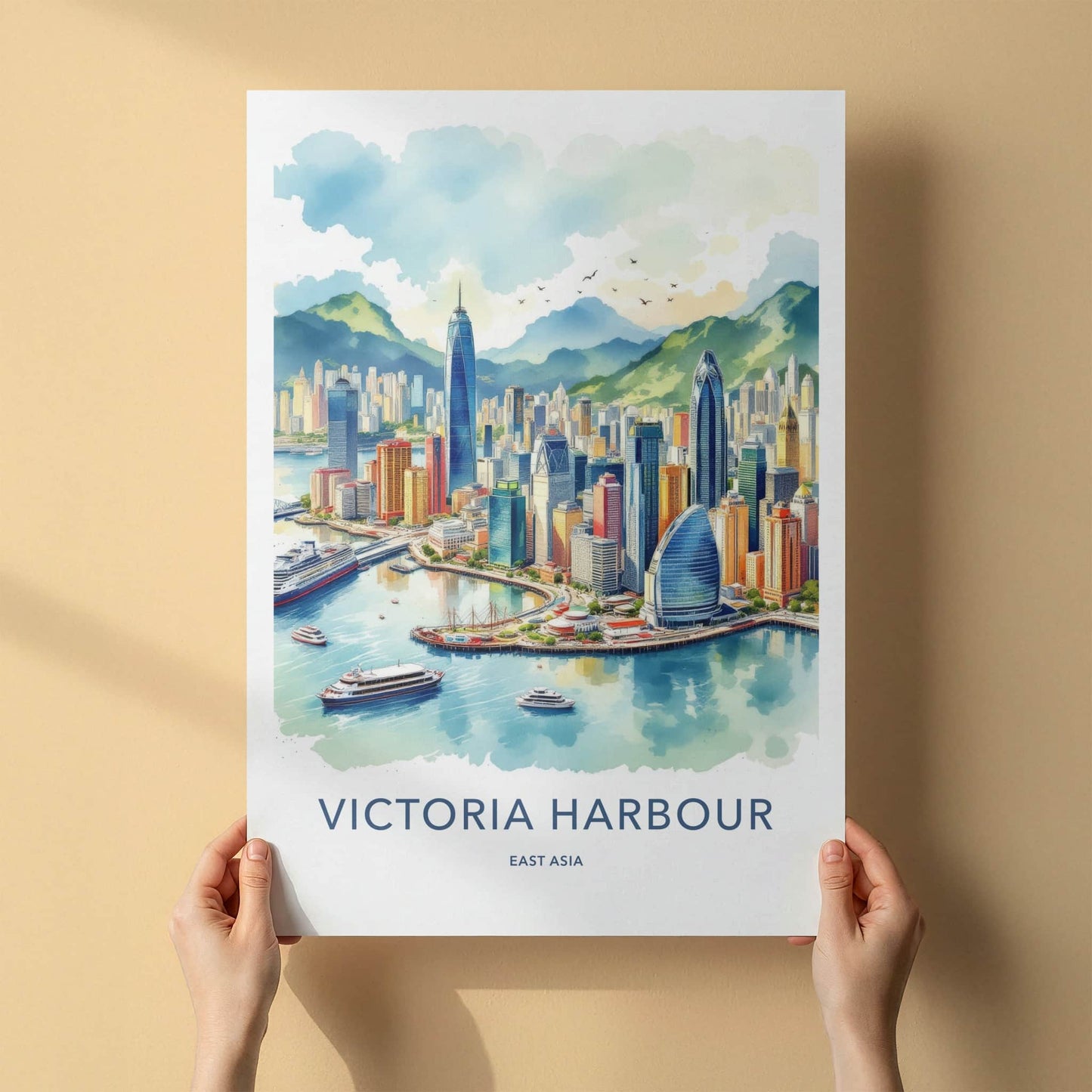Victoria Harbour Poster - Hong Kong Travel Art - Vibrant City Harbor Home Decor