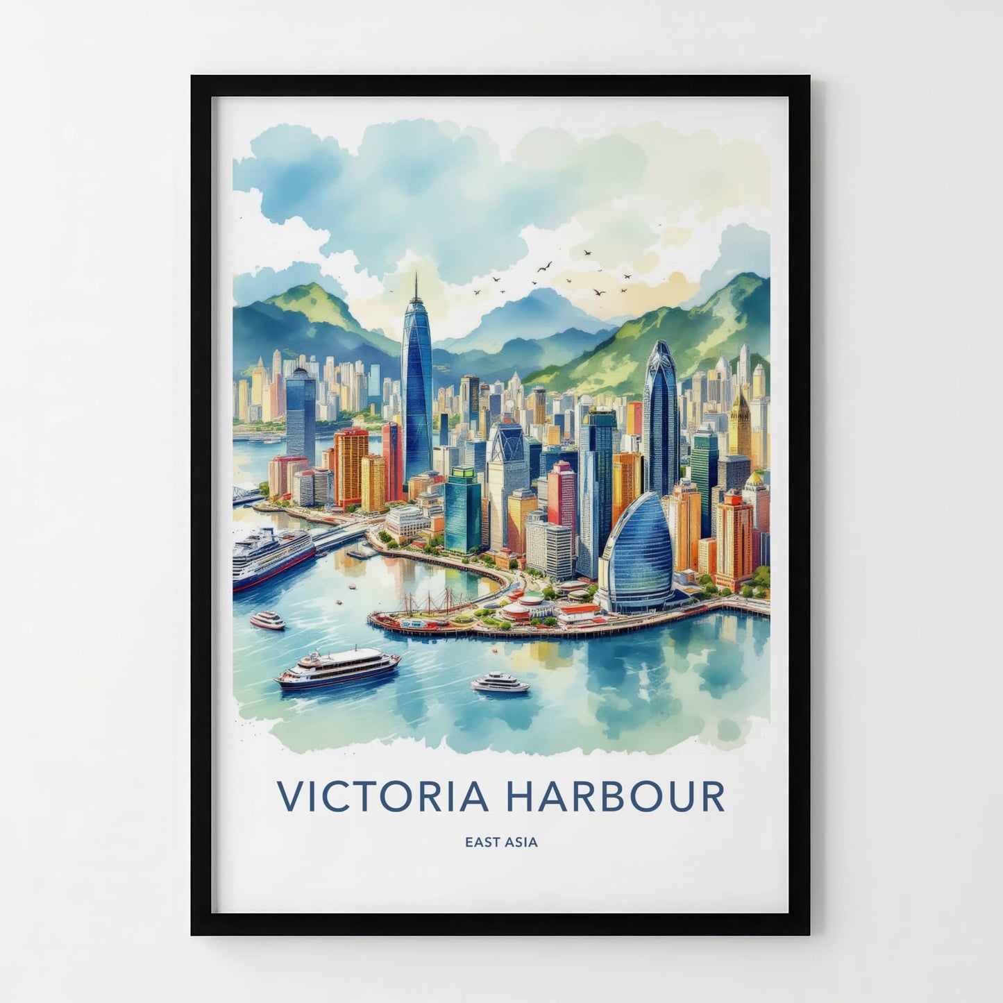 Victoria Harbour Poster - Hong Kong Travel Art - Vibrant City Harbor Home Decor