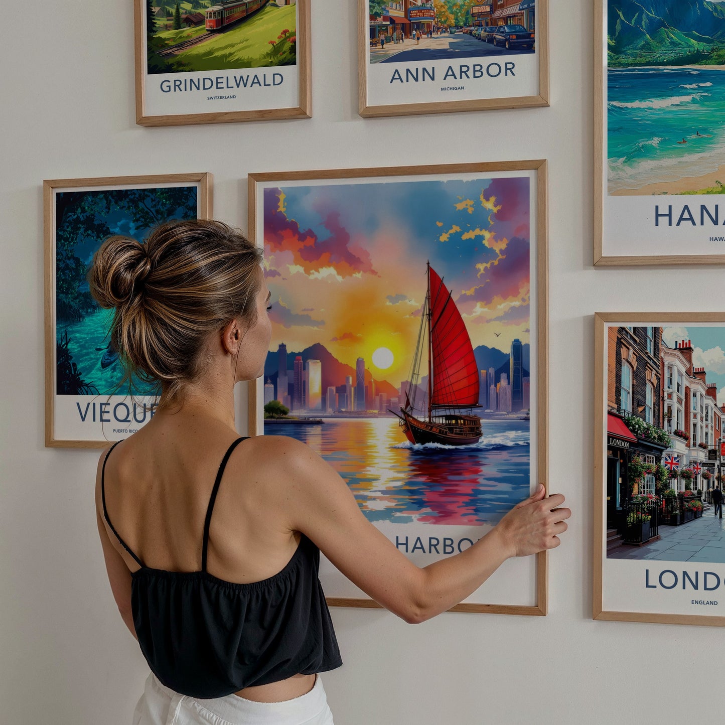 Victoria Harbour Poster - Hong Kong Travel Art - Warm Asia Sunset Wall Decor