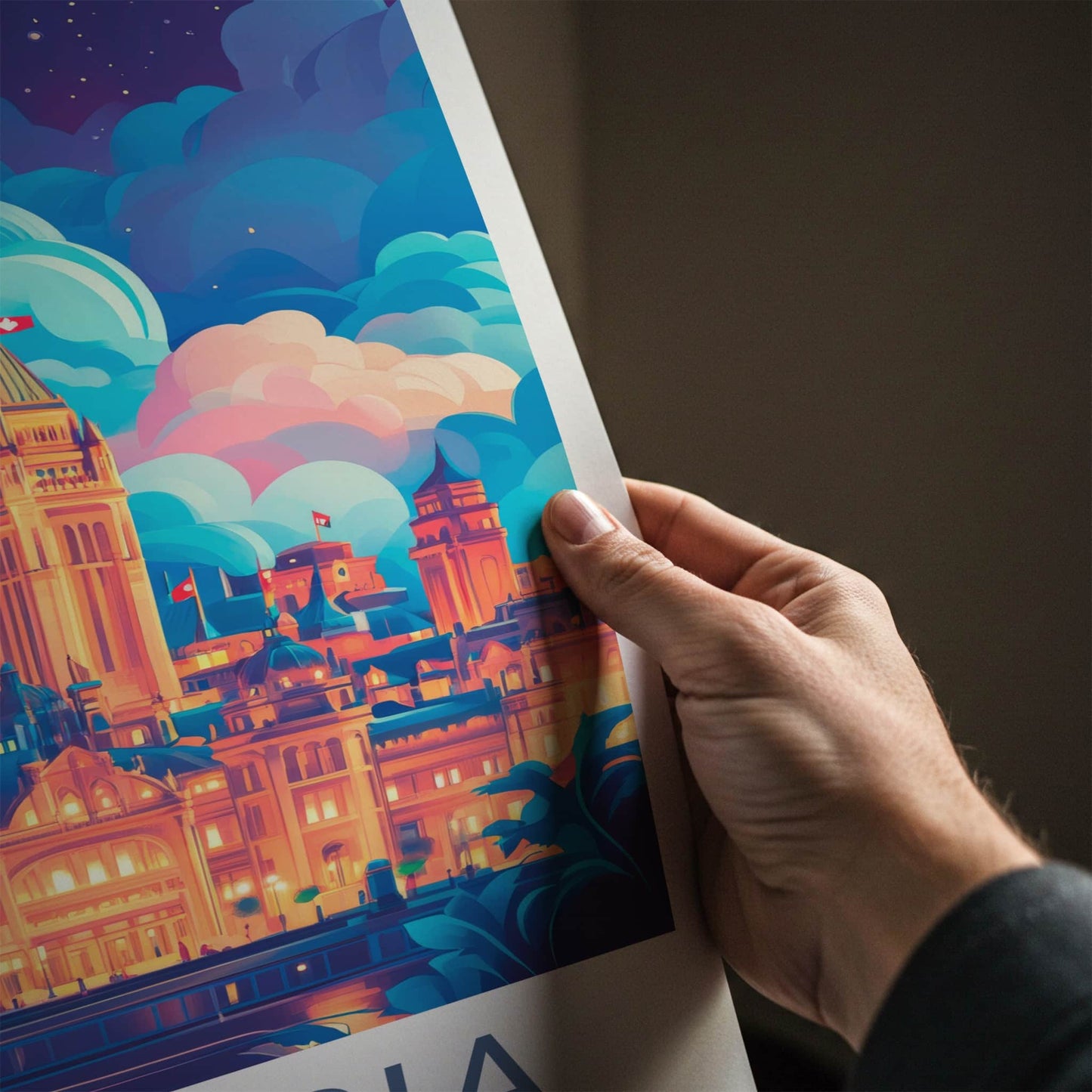 Victoria Poster - Canada Travel Art - Colorful Skyline Night Home Decor