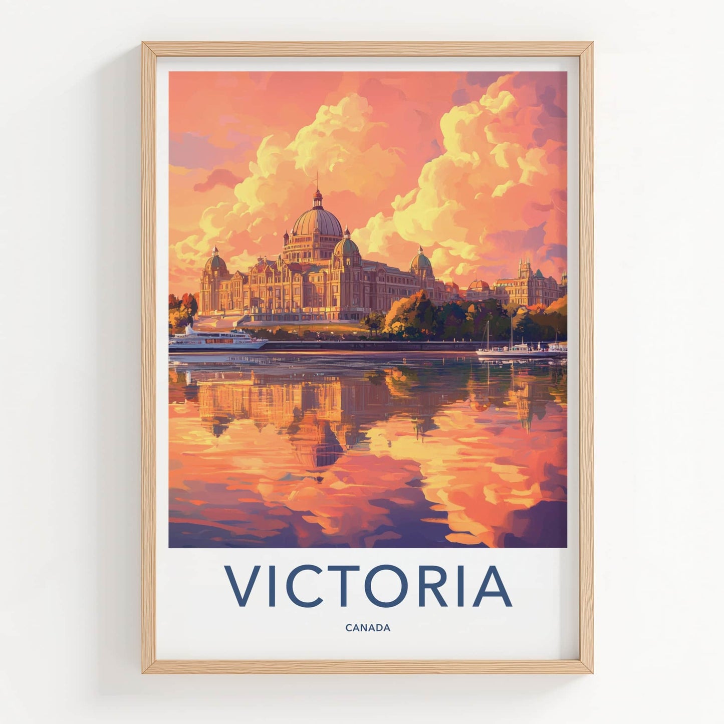 Victoria Poster - Canada Travel Art - Golden Hour Reflection Home Decor