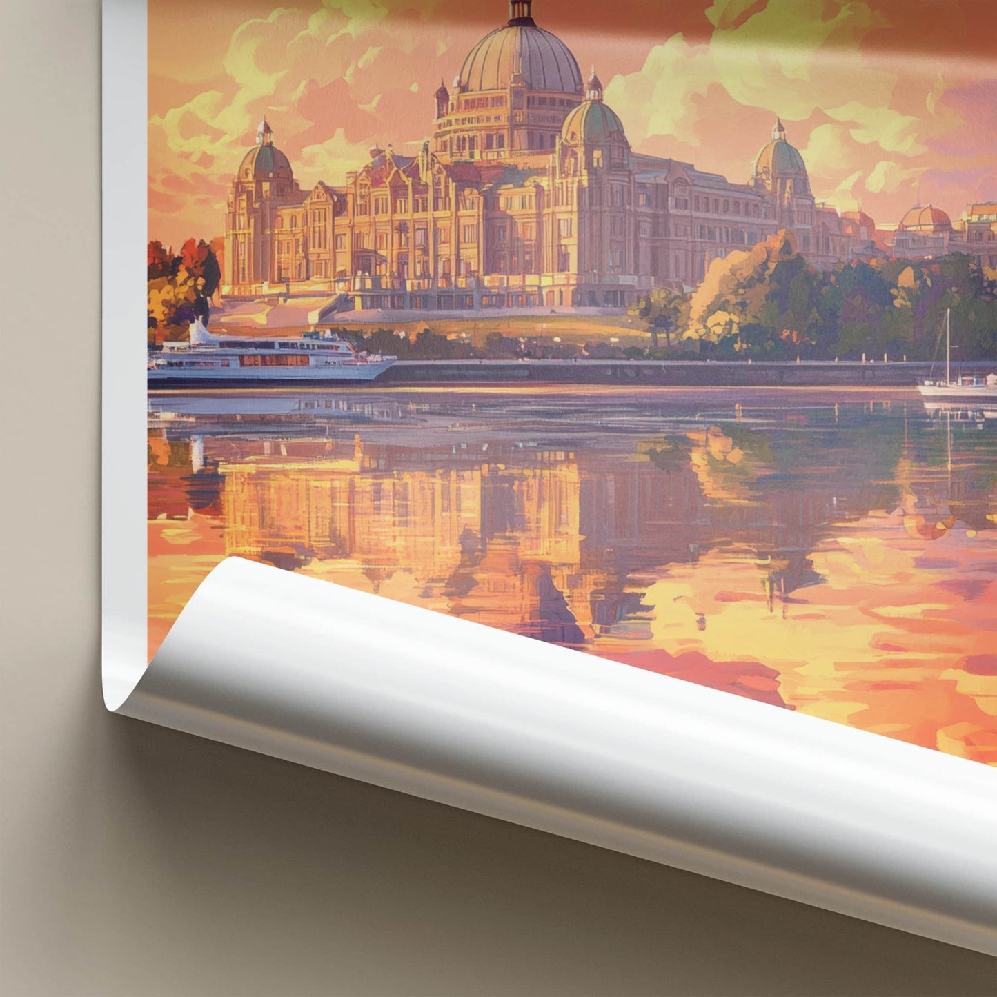 Victoria Poster - Canada Travel Art - Golden Hour Reflection Home Decor