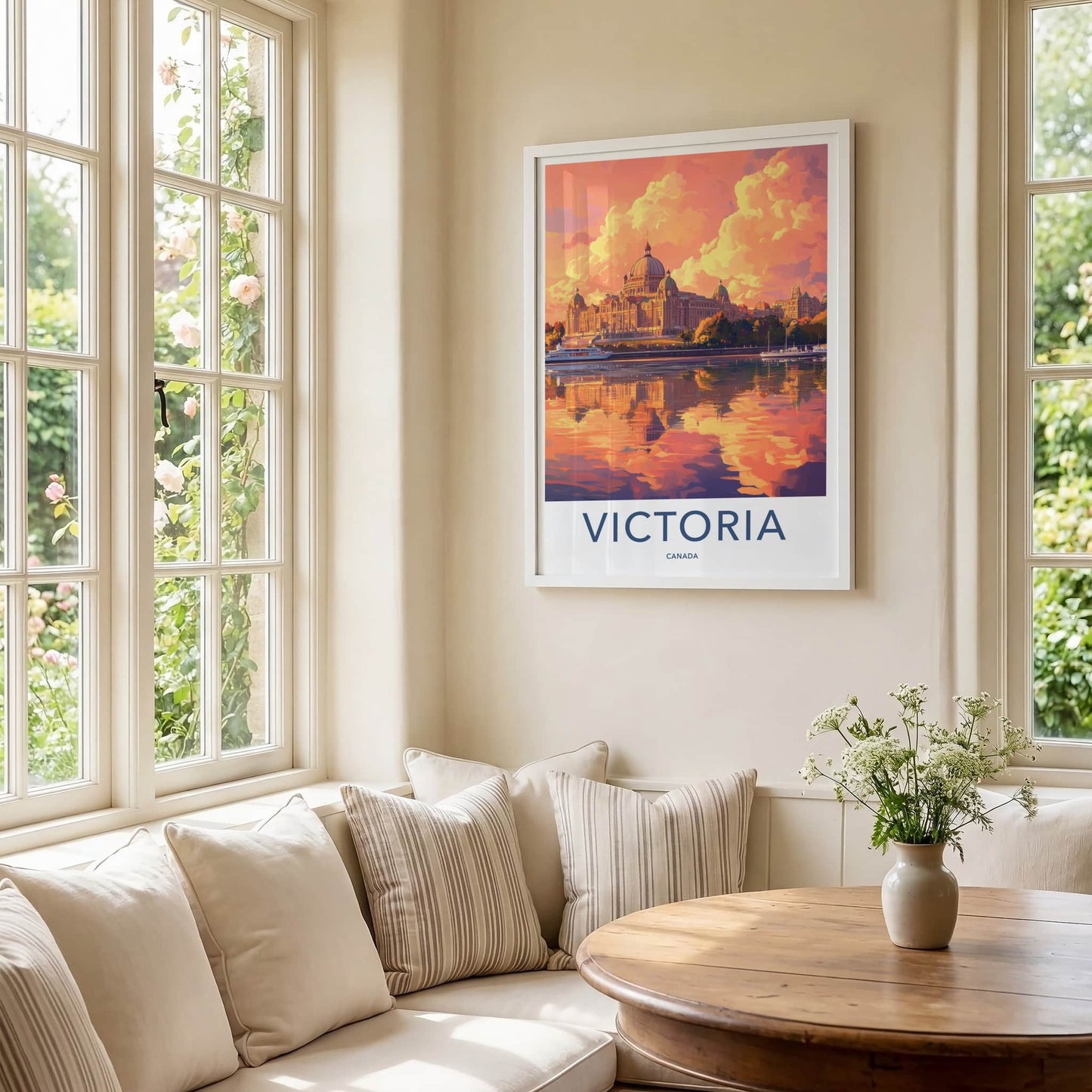 Victoria Poster - Canada Travel Art - Golden Hour Reflection Home Decor