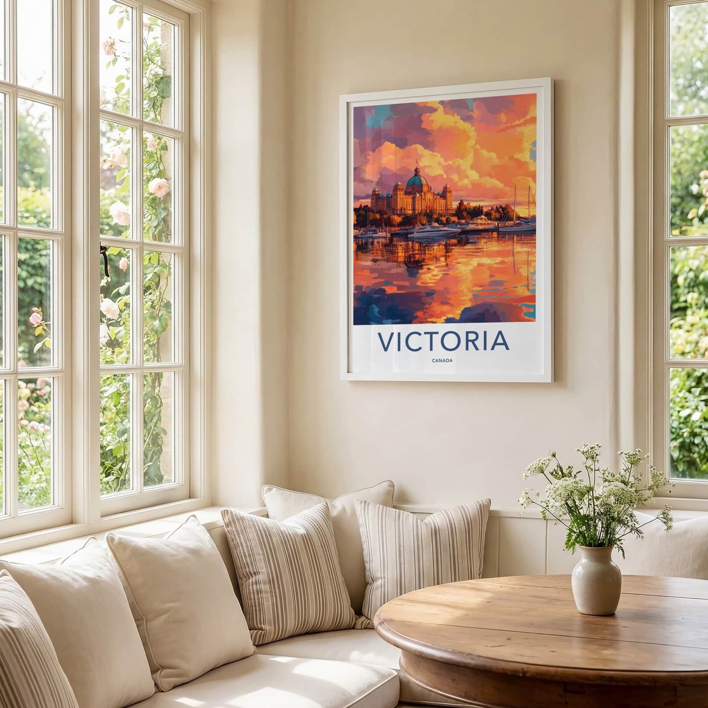 Victoria Poster - Canada Travel Art - Harbor Sunset Reflection Home Decor