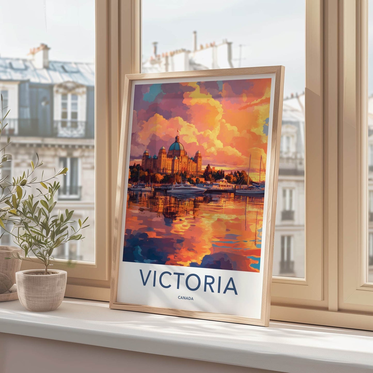 Victoria Poster - Canada Travel Art - Harbor Sunset Reflection Home Decor